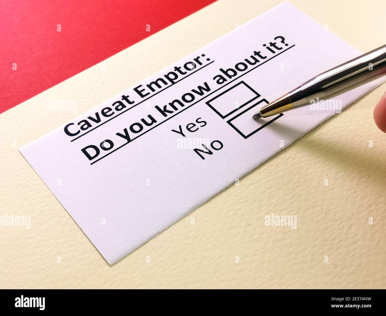 One person is answering question about caveat emptor. Stock Photo