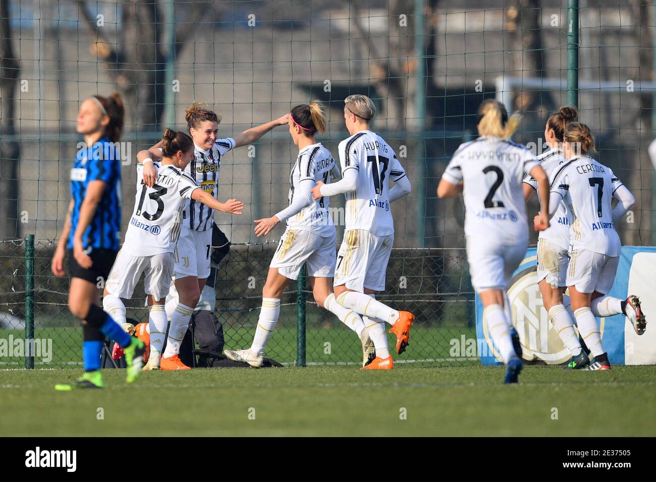 Teammates celebrate Goalkeeper Laura Giuliani (#1 FC Juventus) after  scoreduring the Serie A women's match between FC Inter and FC Juventus at  Suning Sport Center YDC in Milan, Italy Stock Photo - Alamy