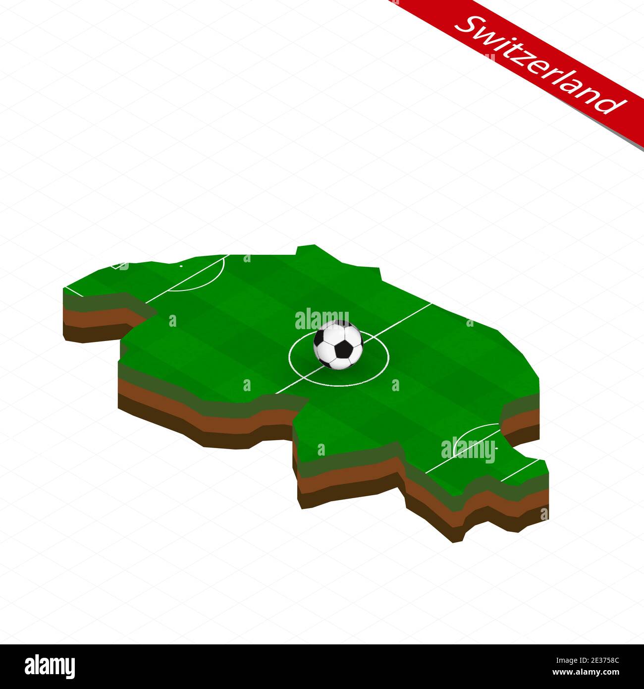 Isometric map of Switzerland with soccer field. Football ball in center ...