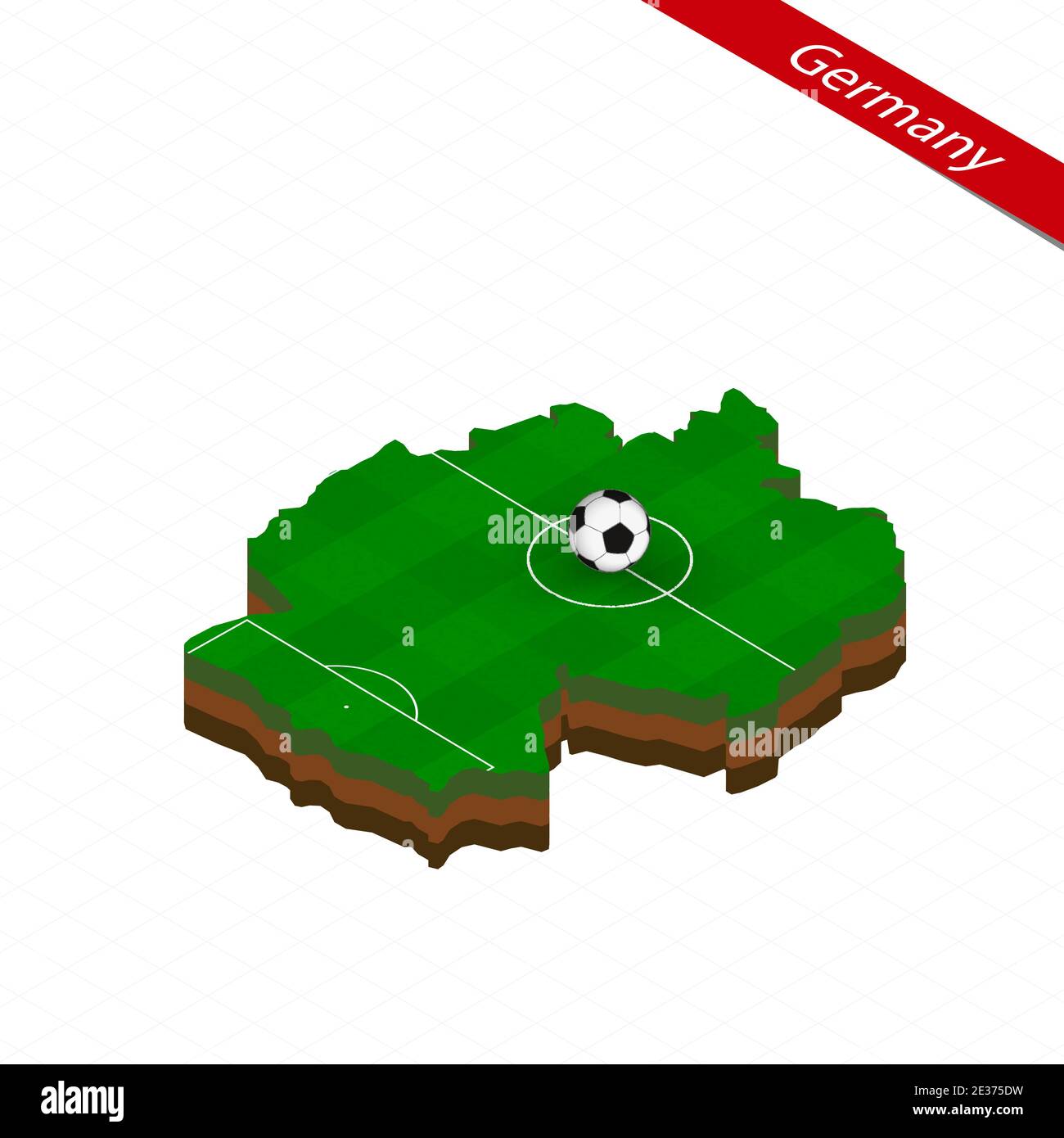 Isometric map of Germany with soccer field. Football ball in center of football pitch. Vector soccer illustration. Stock Vector