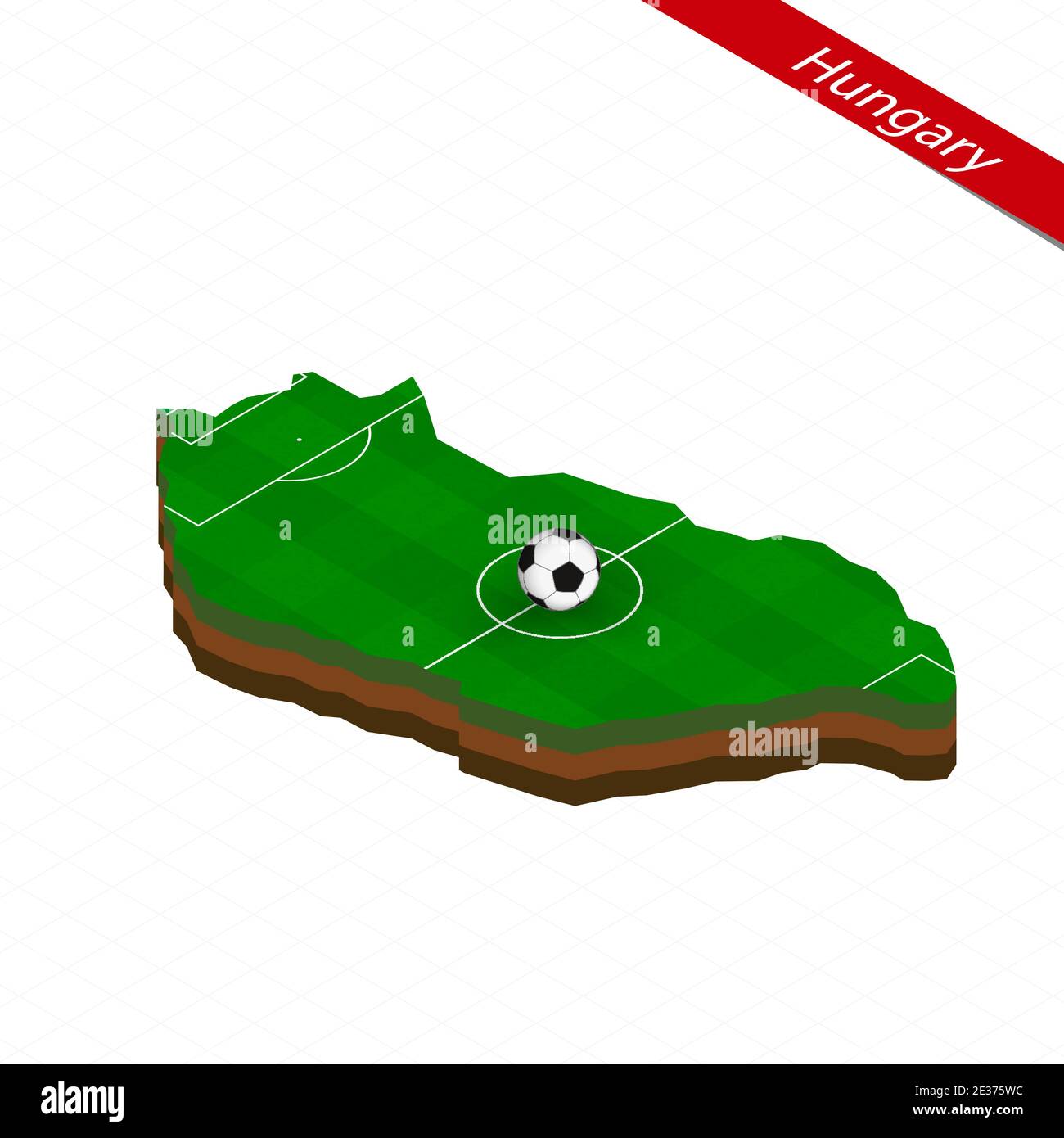 Isometric map of Hungary with soccer field. Football ball in center of ...