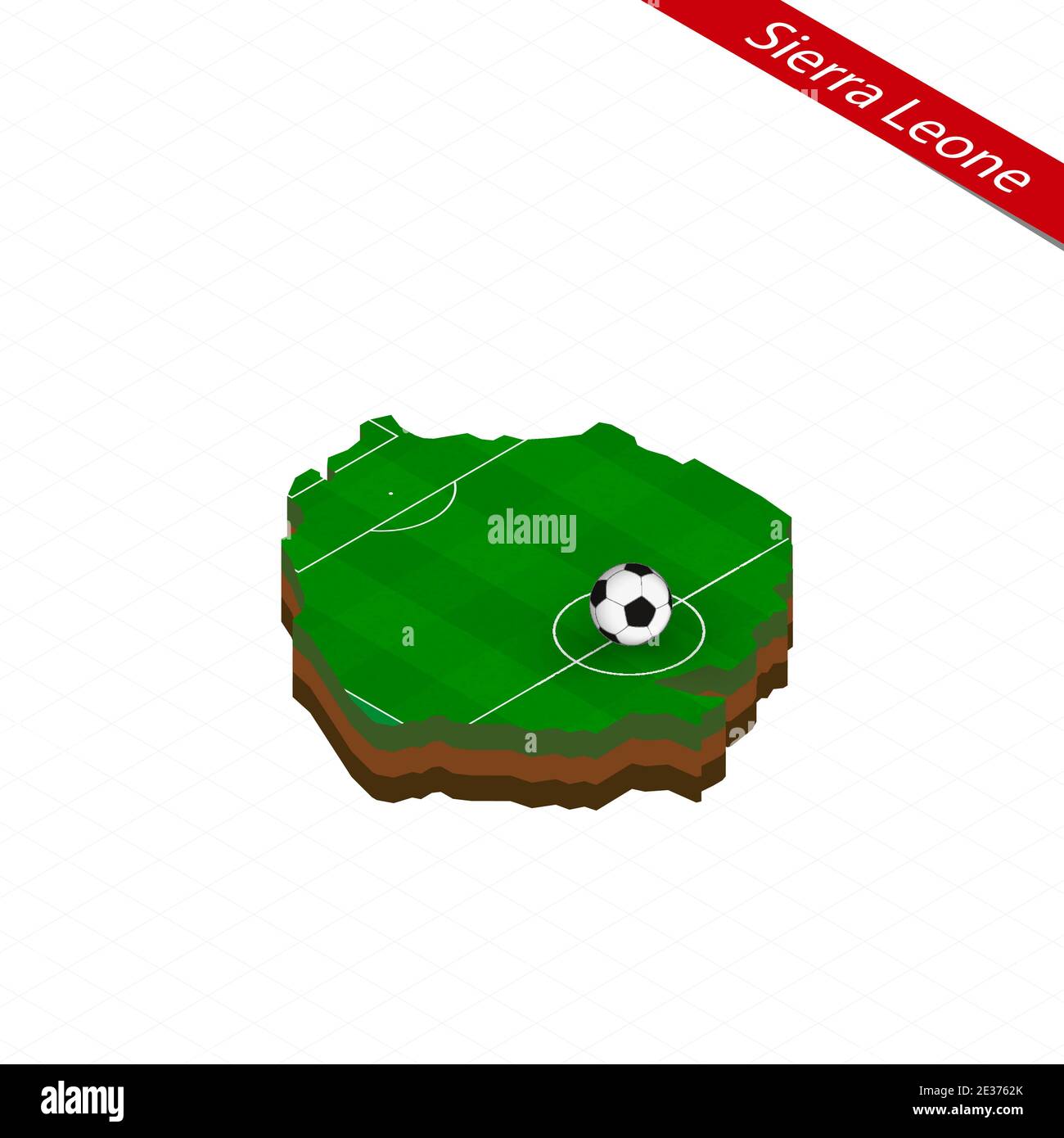 Isometric map of Sierra Leone with soccer field. Football ball in ...