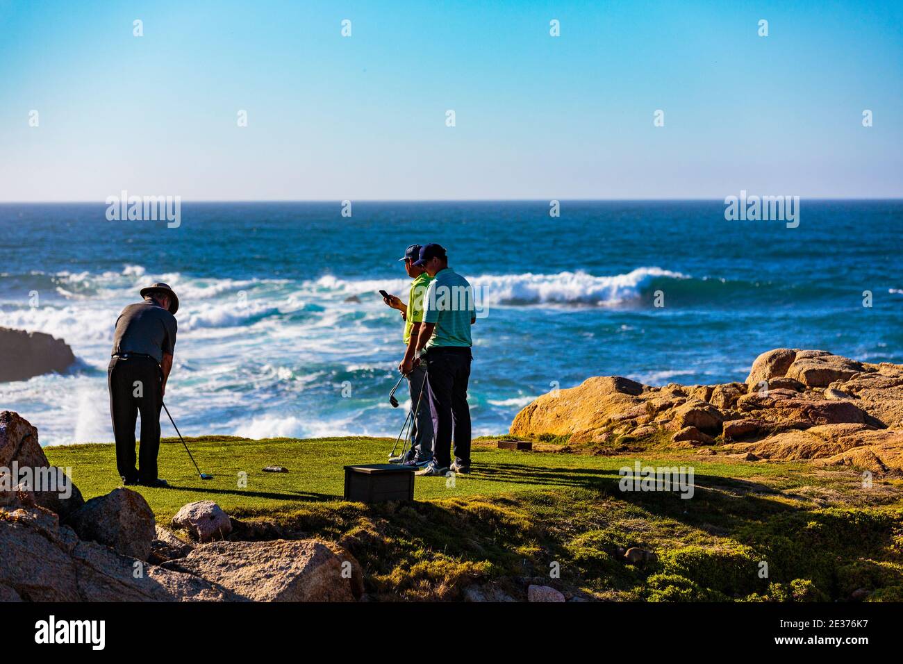 Point Joe,  Del Monte Forest, California, February 17, 2018: Golf course views of seaside links of the Monterey Peninsula Country Club, located on the Stock Photo