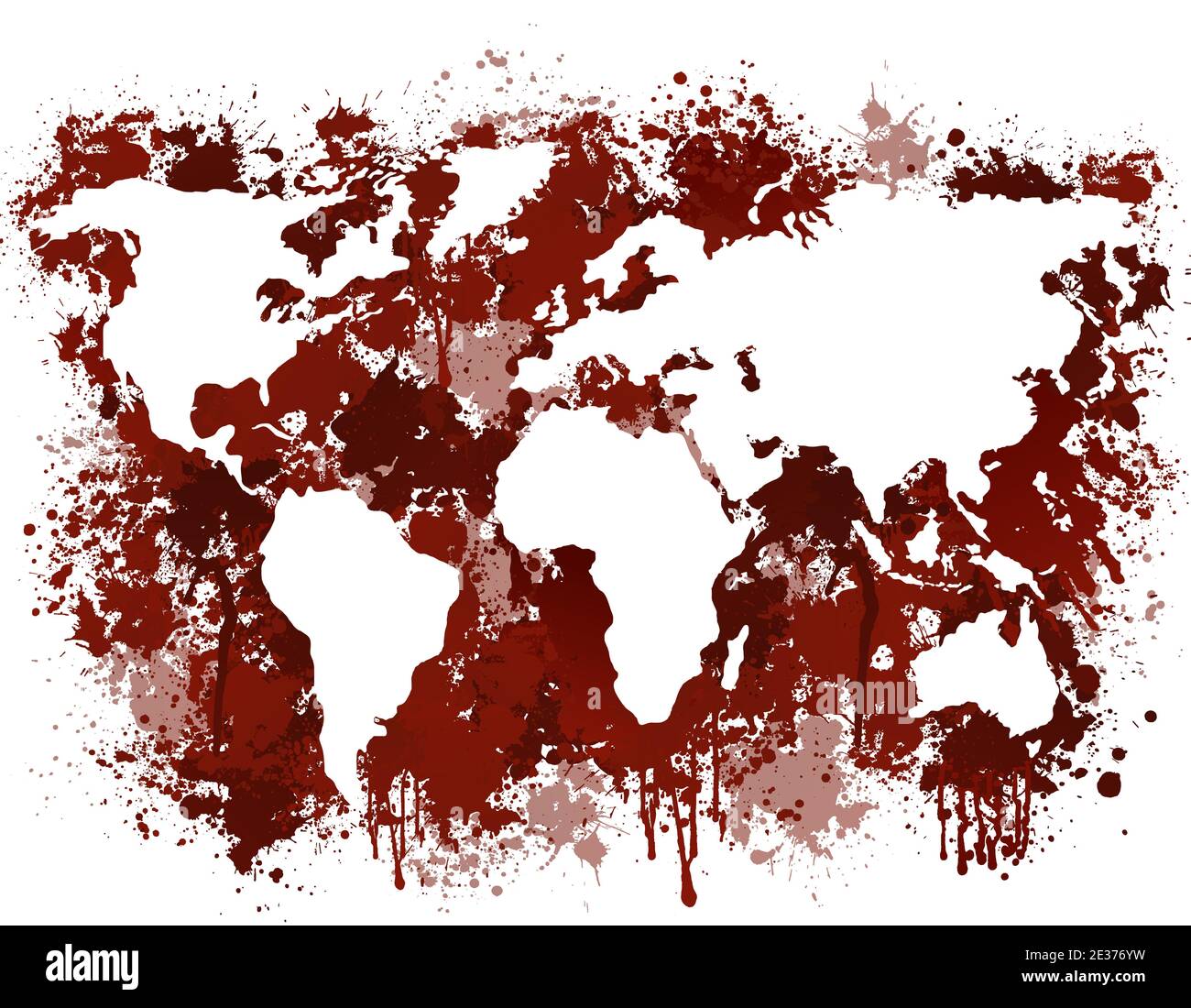 Bloody earth map. Red continents streaked with blood horrible murders. Stock Vector