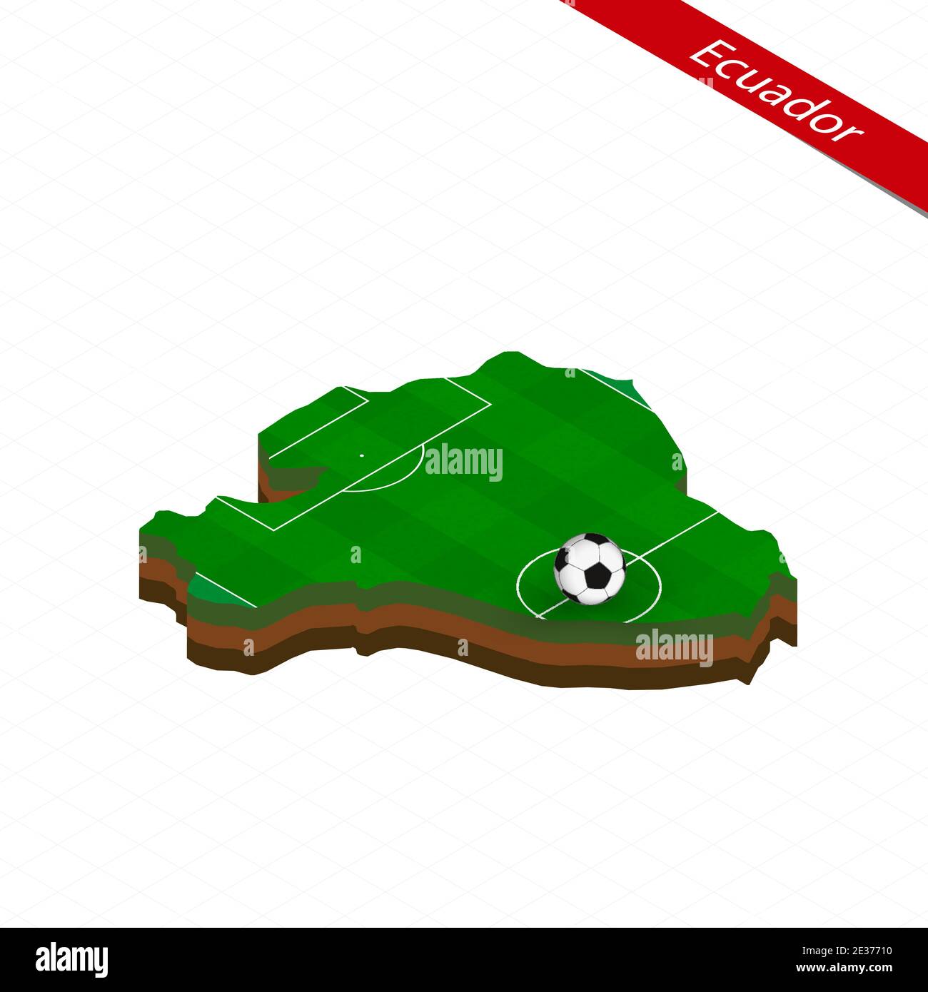 Isometric map of Ecuador with soccer field. Football ball in center of ...