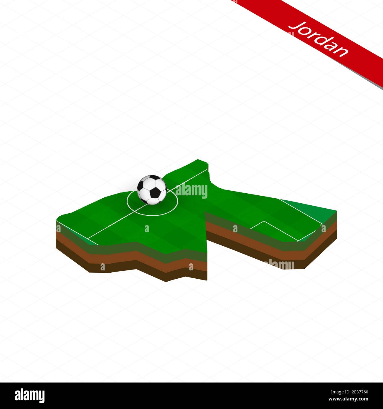 Isometric map of Jordan with soccer field. Football ball in center of