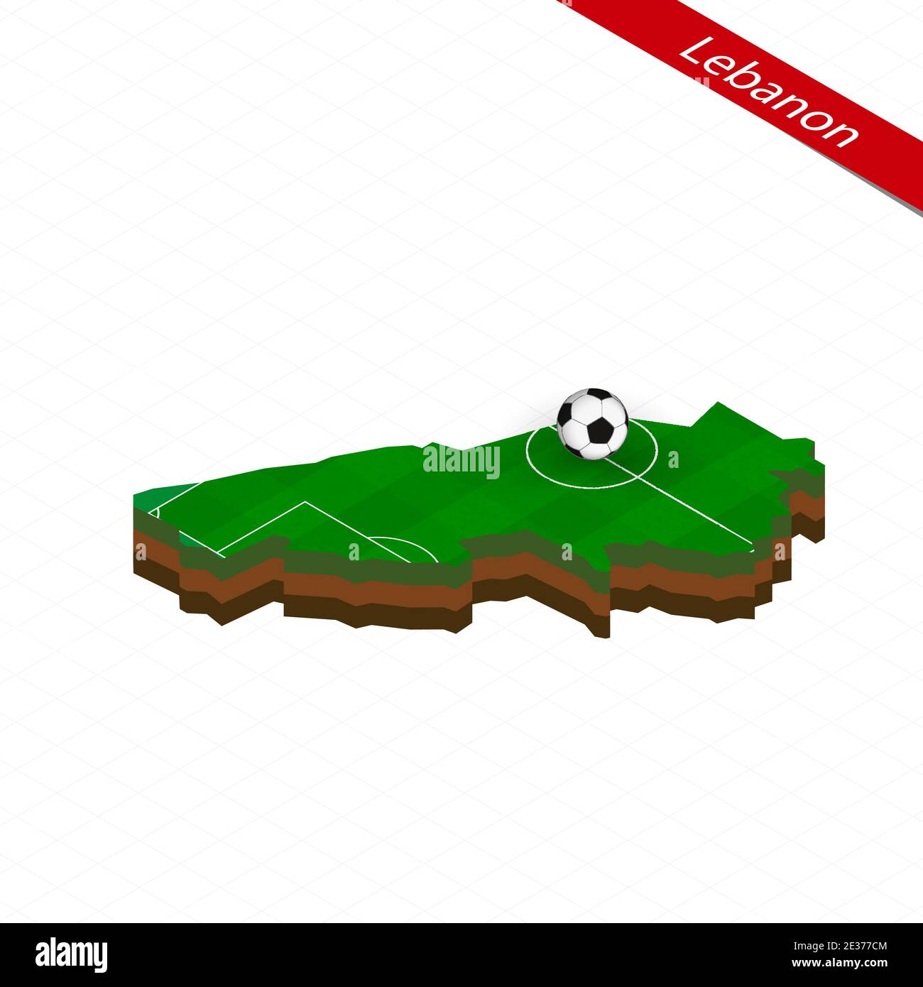 Isometric map of Lebanon with soccer field. Football ball in center of