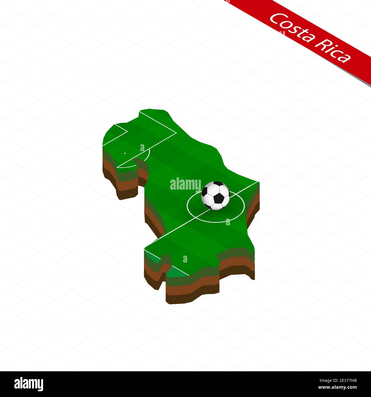 Isometric map of Costa Rica with soccer field. Football ball in center ...