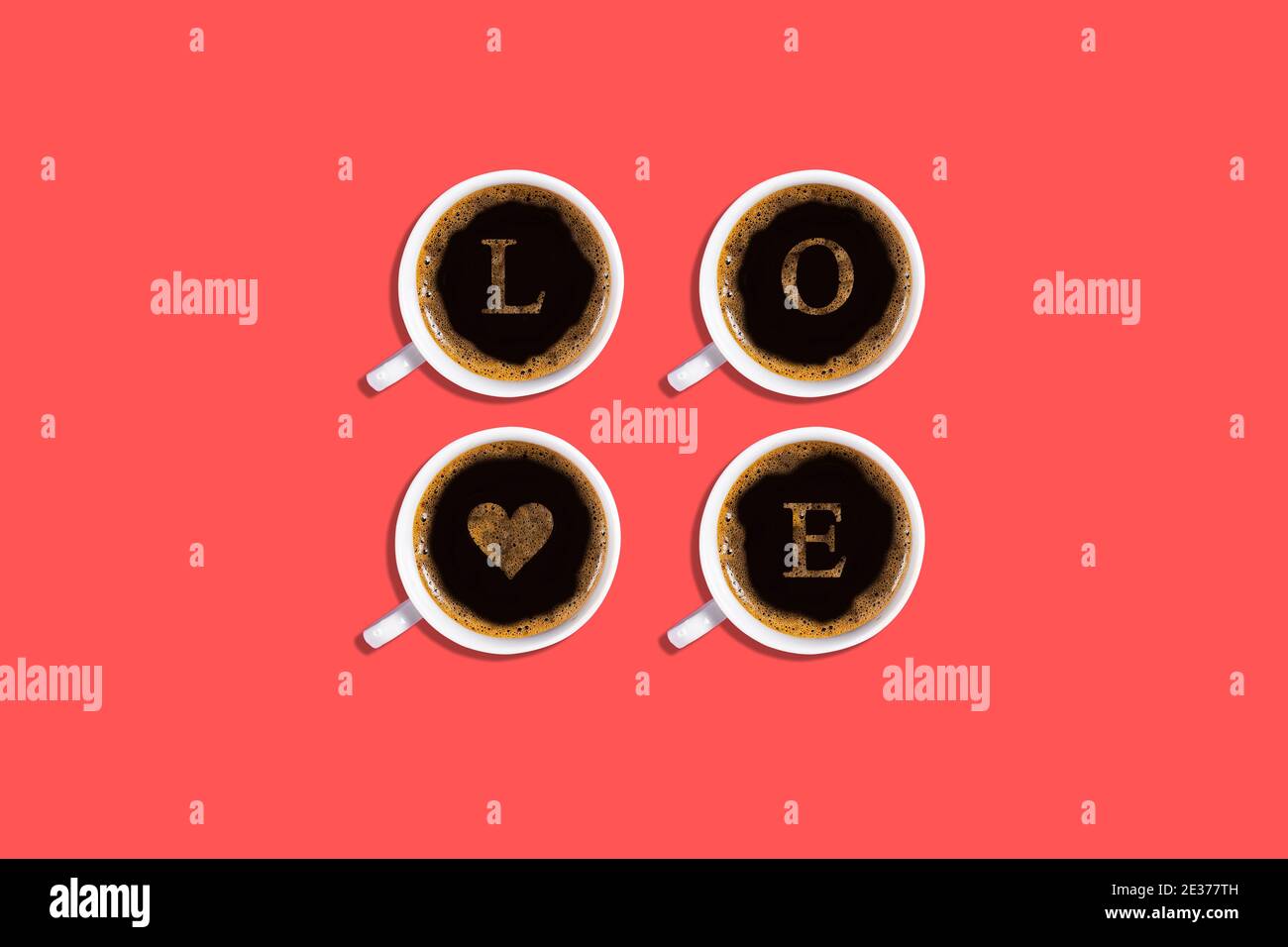 https://c8.alamy.com/comp/2E377TH/four-cups-with-espresso-coffee-with-froth-and-lettering-love-against-pink-background-valentines-day-greeting-card-heart-2E377TH.jpg