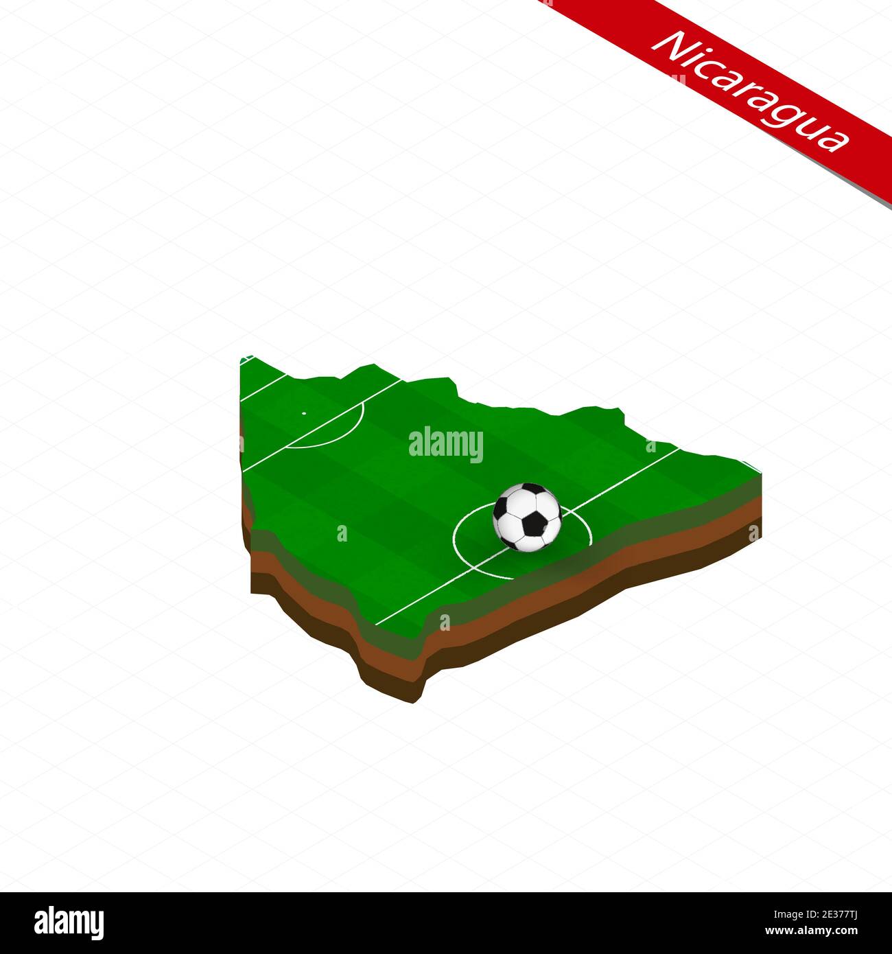 Isometric map of Nicaragua with soccer field. Football ball in center ...