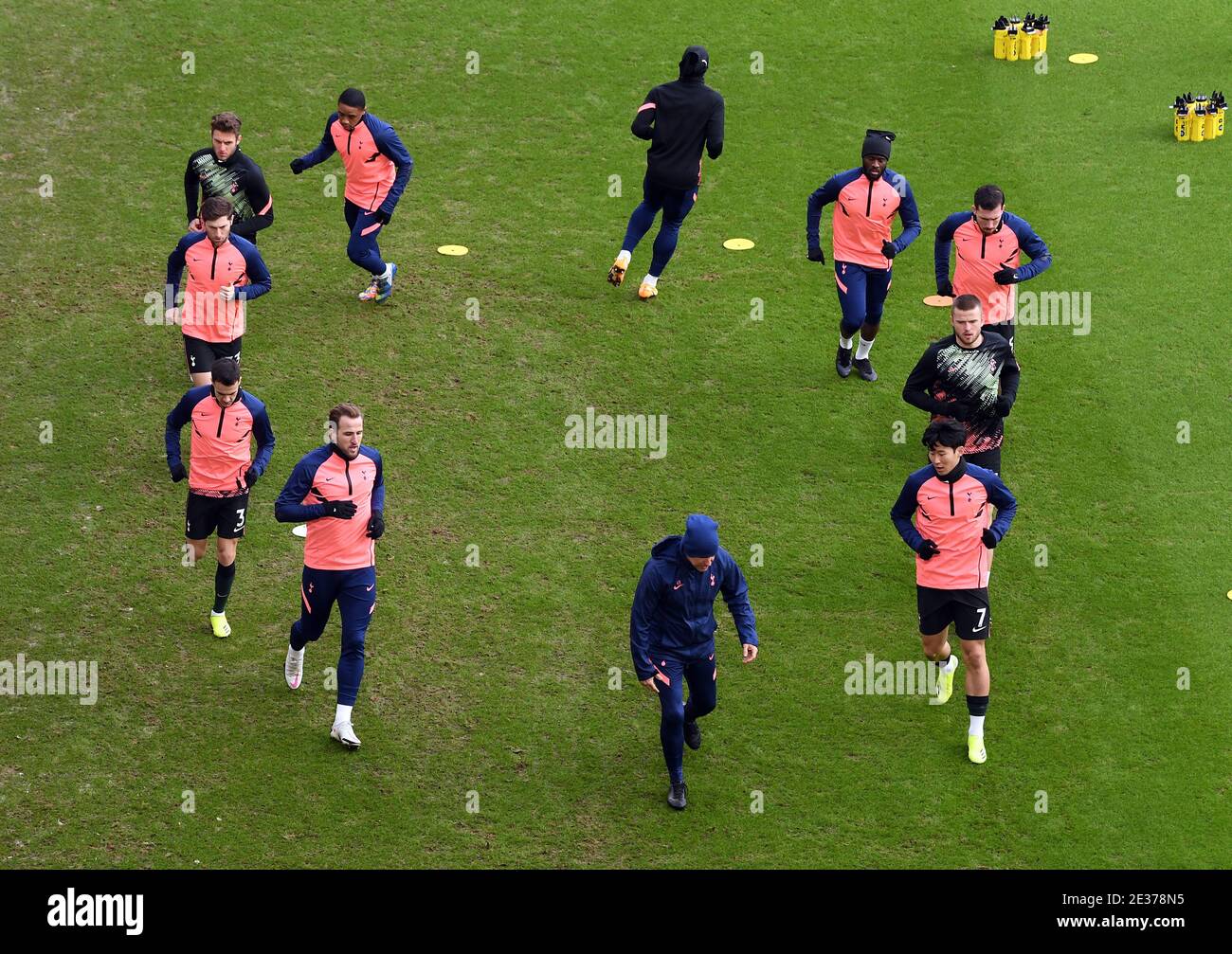 Tottenham Hotspur players warm up on the pitch before the Premier League match at Bramall Lane, Sheffield. Stock Photo