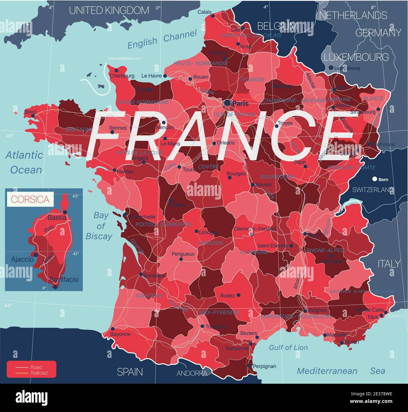 France country detailed editable map with regions cities and towns
