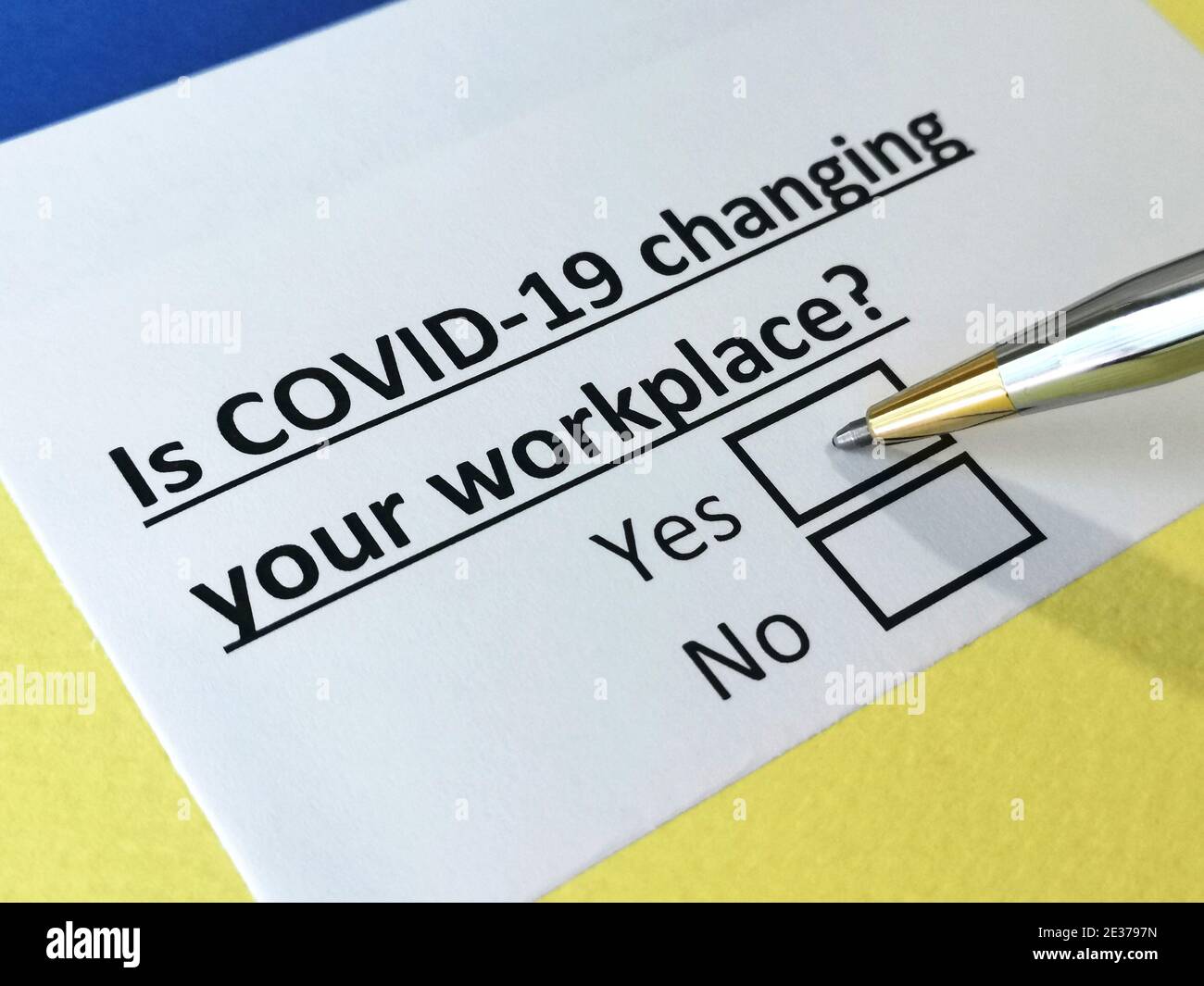 One person is answering question about covid-19 effects on  workplace. Stock Photo