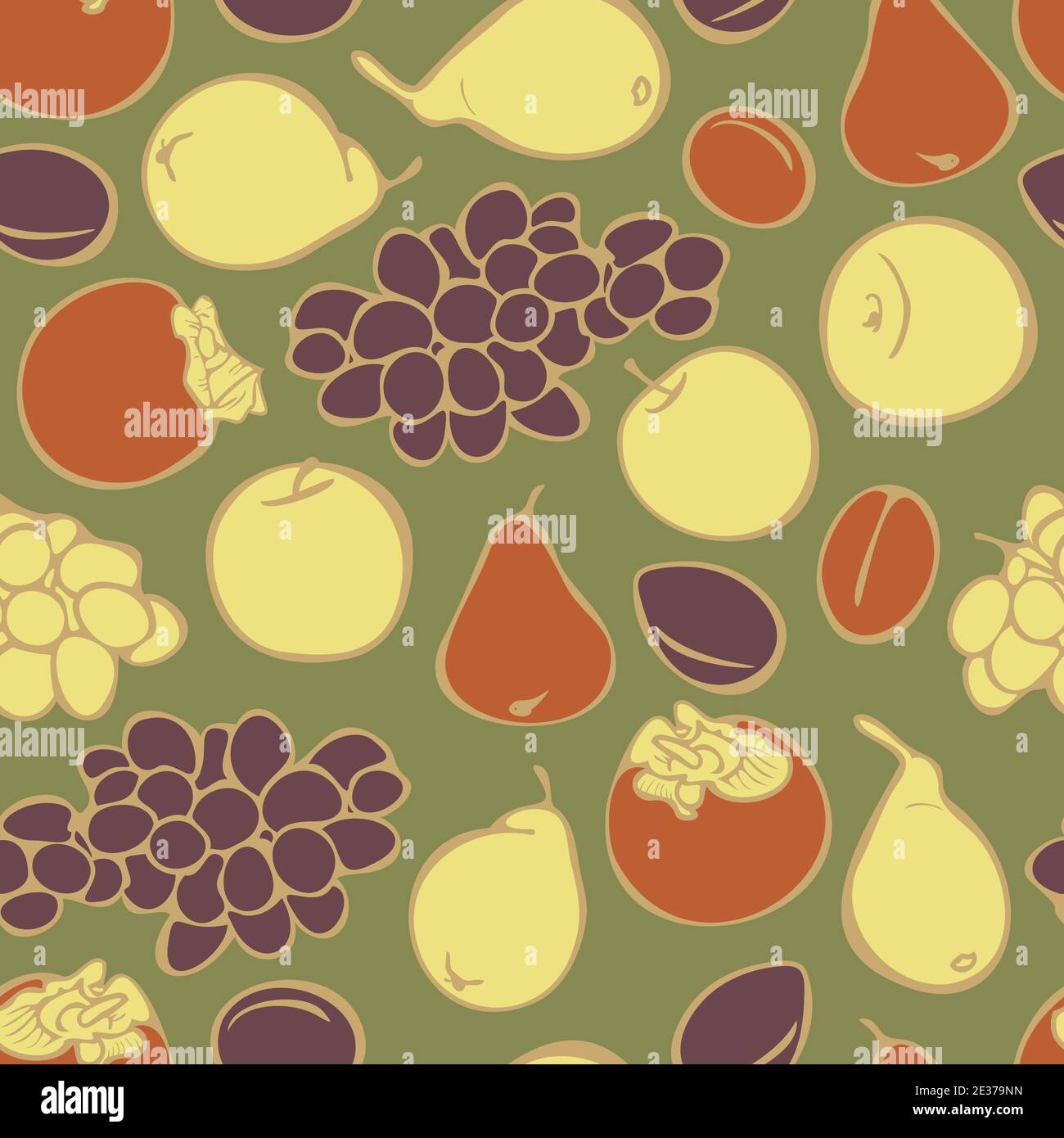 Vector seamless pattern with different fruits on a green background ...