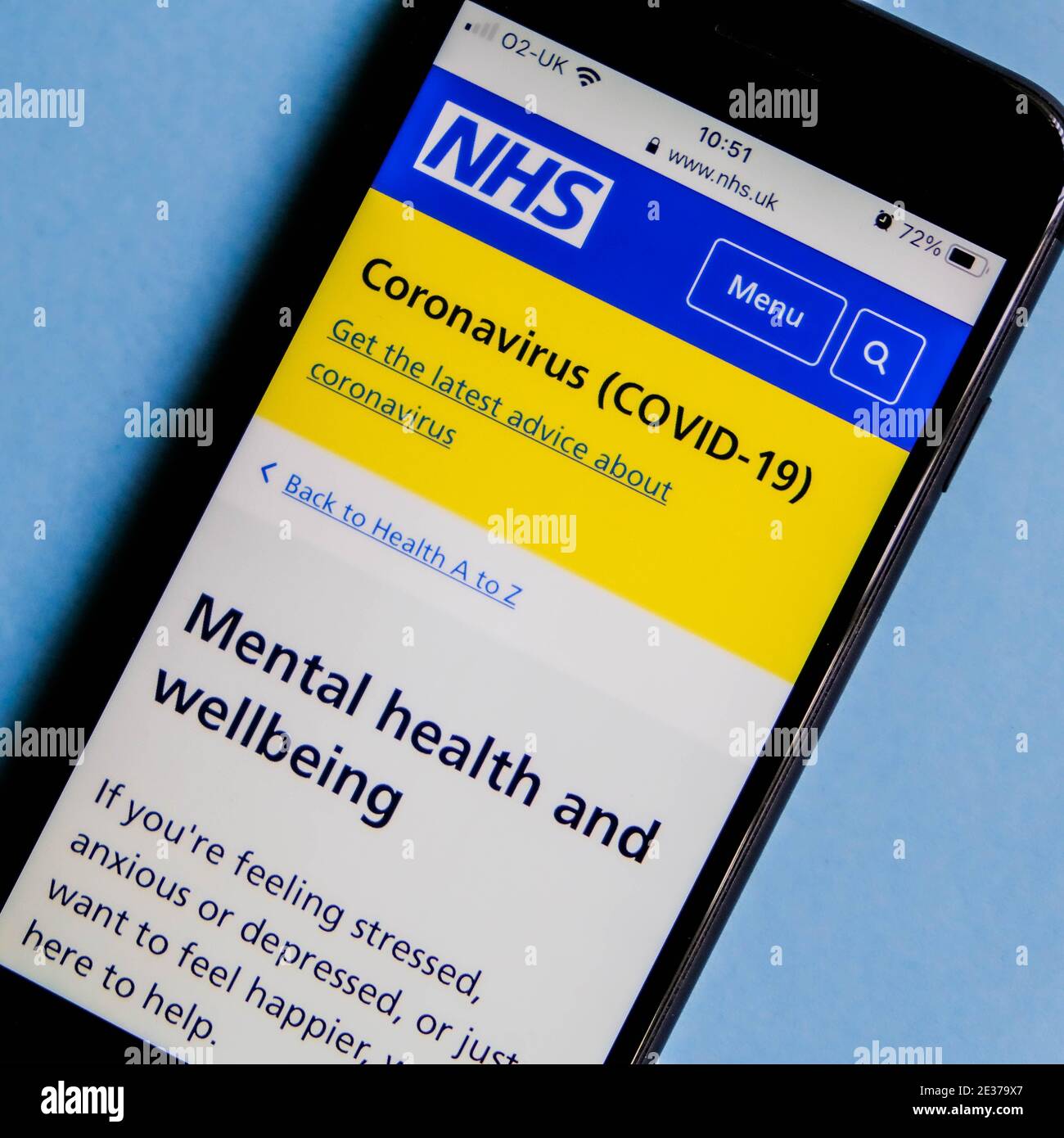 London UK, January 17 2021, NHS App Mobile Or Smart Phone Screenshot For Mental Health And Wellbeing During Covid-19 Pandemic Stock Photo