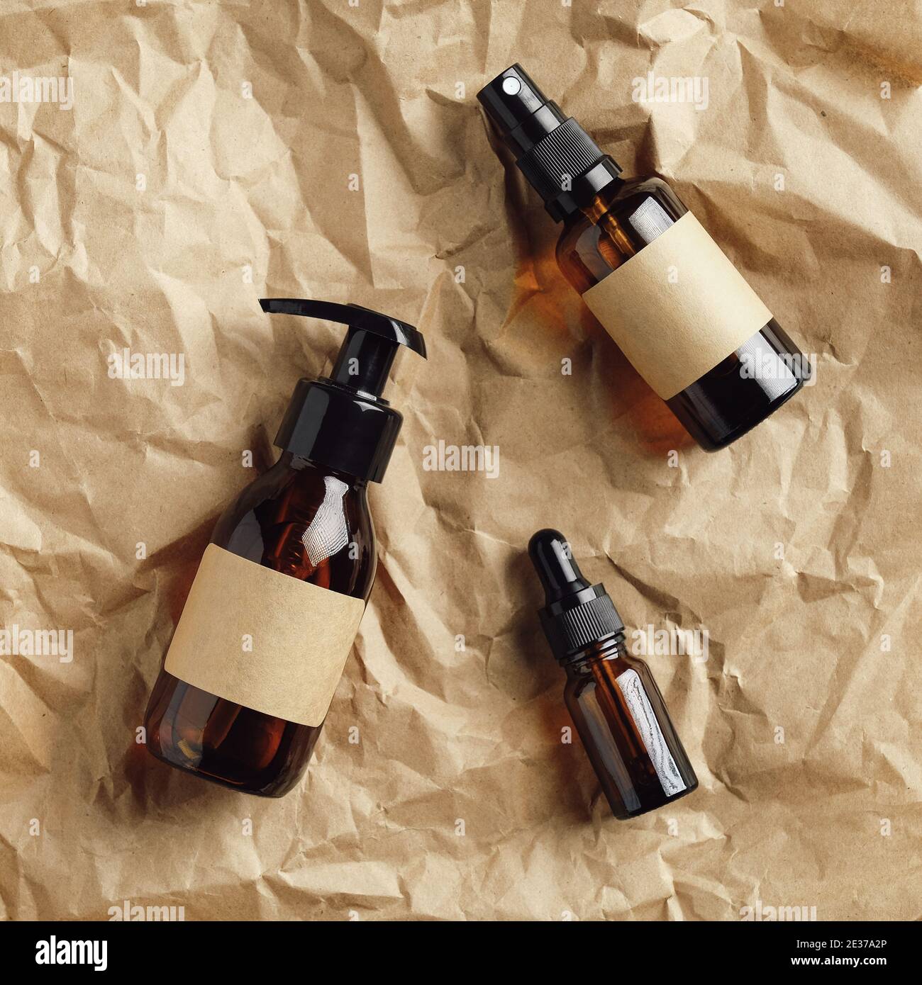 Download Set Of Amber Glass Cosmetic Bottles On Kraft Paper Top View Flat Lay Dropper Dispenser Spray Bottle Skincare Beauty Products Packaging Design Stock Photo Alamy
