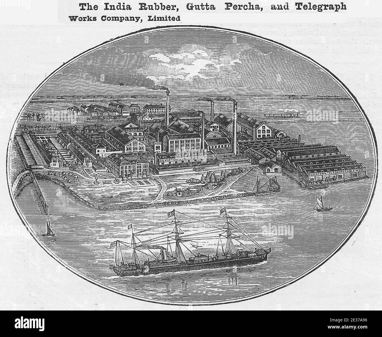 India Rubber, Gutta Percha and Telegraph Works Company,  Silvertown, East London, UK. Engraving. Stock Photo
