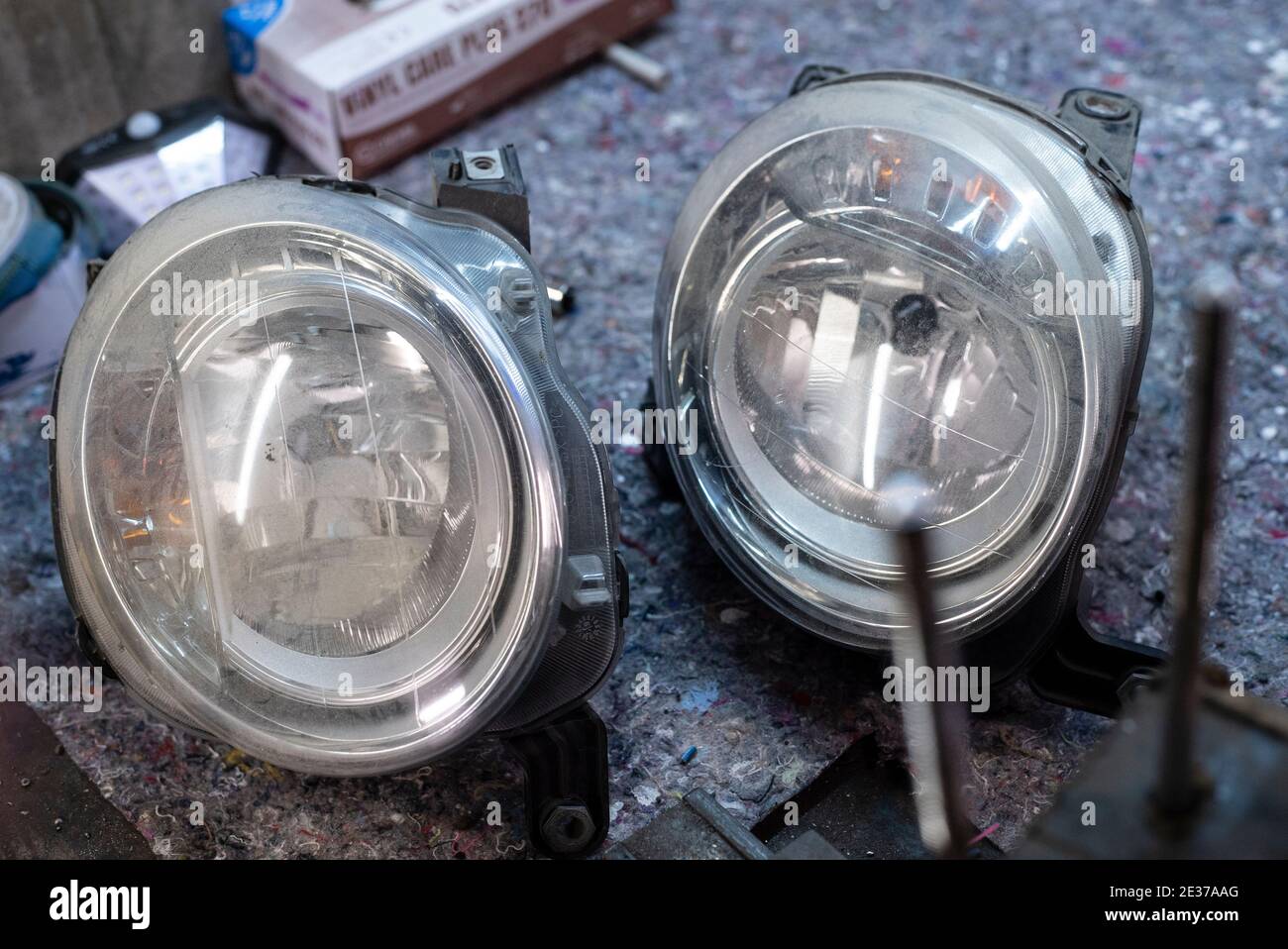 Car lights used spare parts 3 Stock Photo Alamy