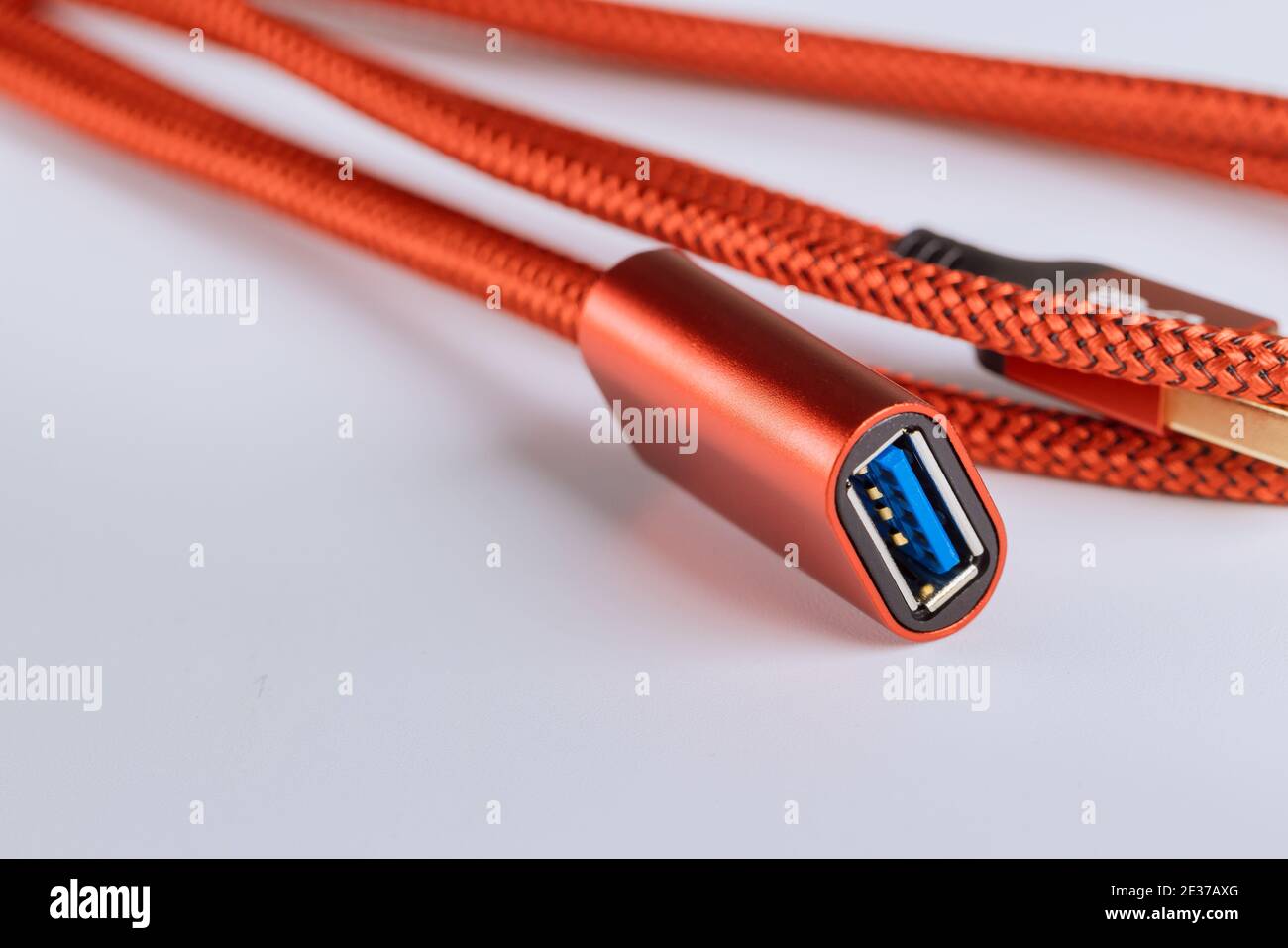 USB3.0 Red cable extension in isolated on white Stock Photo