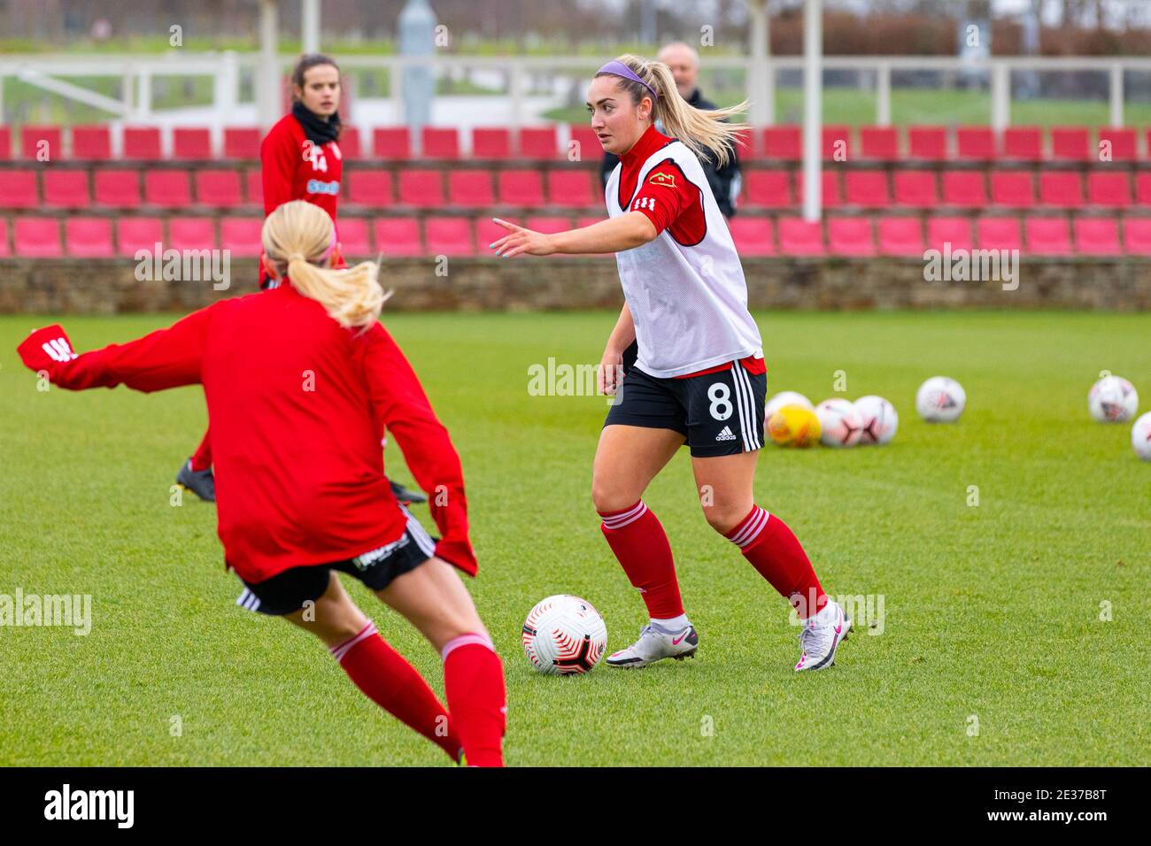 Burton Upon Trent, UK. 02nd Jan, 2021. Maddy Cusack (#8 Sheffield United)  in warm up during the FA Women's Championship game between Sheffield United  and Coventry United at St George's Park in