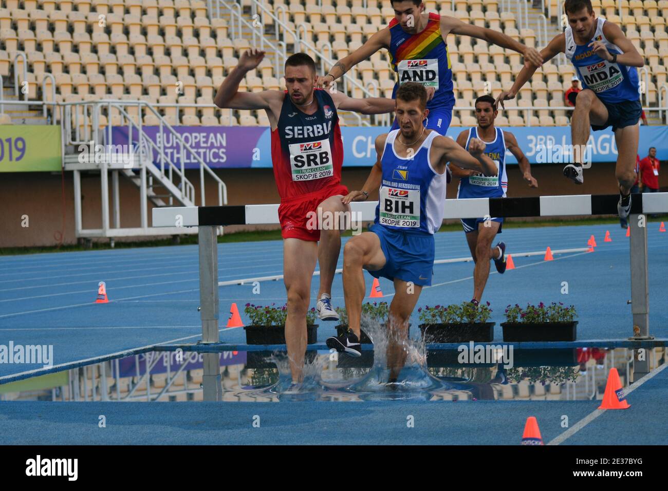 Skopje, Macedonia - August, 10-11, 2019 European Athletics Team Championships - Third League. (3000m steeplechase) Stock Photo