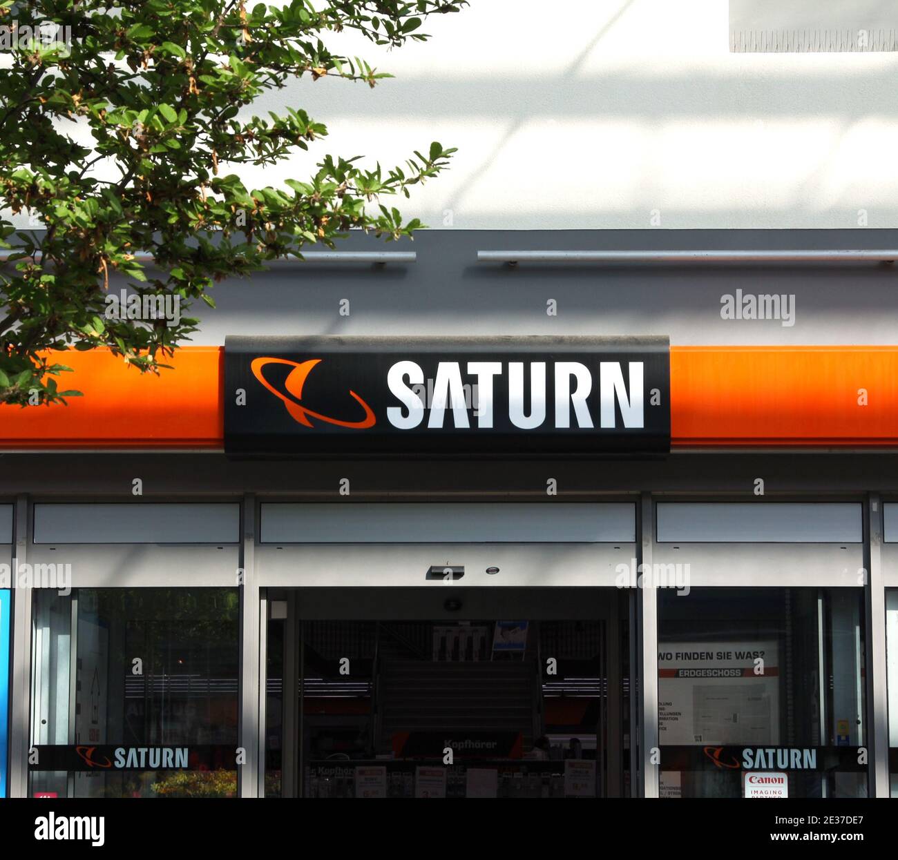 Ansbach, GERMANY: Saturn, a famous technology retail shop chain company in Germany and Europe under the mother brand Media Saturn Holding Stock Photo