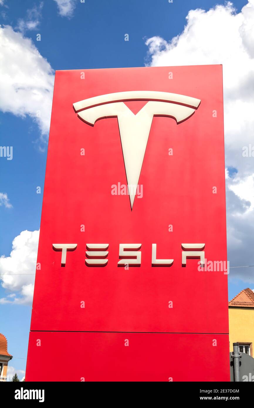 Nurnberg, Germany : Tesla Motors service center with multiple luxury Tesla cars inside. Stock Photo
