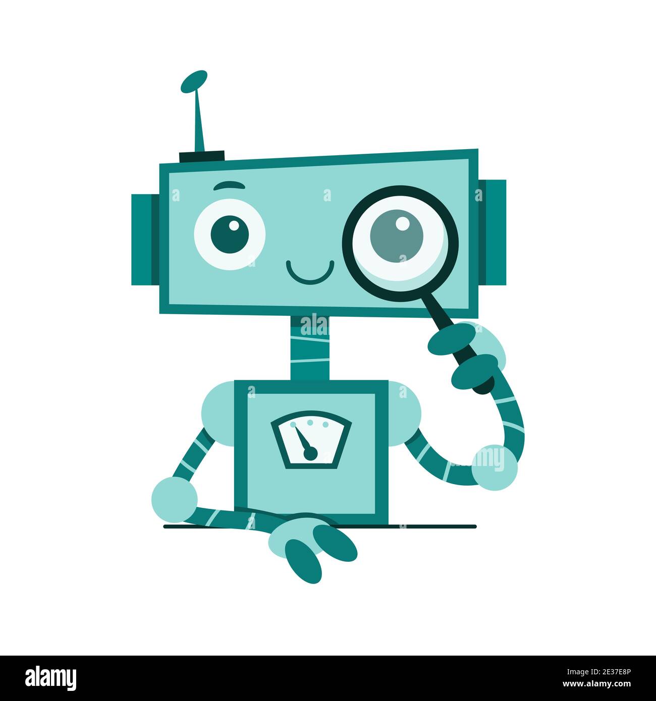 Vecteur Stock Cute smiling robot, chat bot say hi