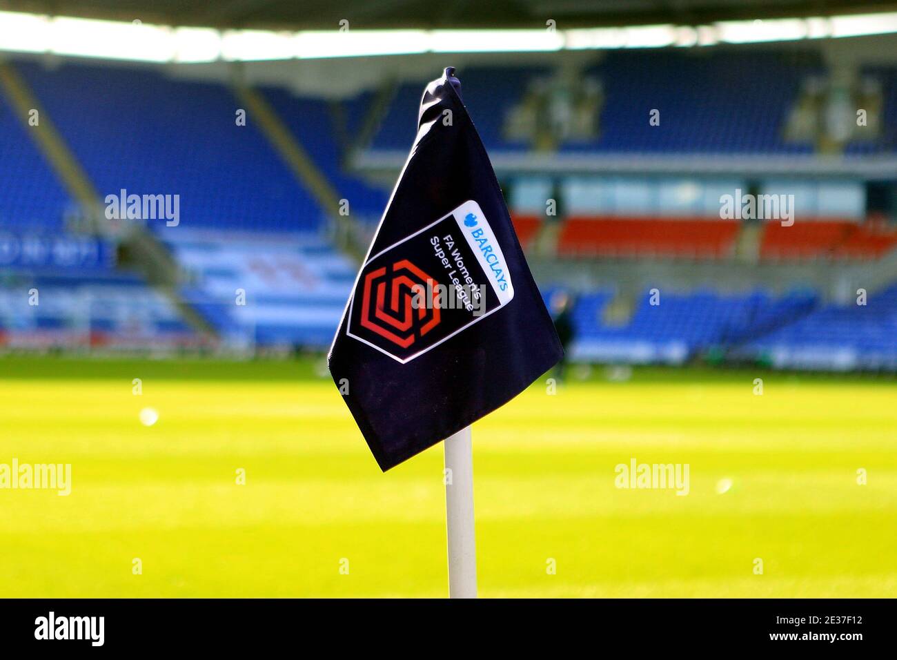 Reading, UK. 17th Jan, 2021. A General view of the Barclays WSL branded corner flag inside the stadium prior to kick off. Barclays Women's super league match, Reading Women v Arsenal Women at the Madejski Stadium in Reading on Sunday 17th January 2021. this image may only be used for Editorial purposes. Editorial use only, license required for commercial use. No use in betting, games or a single club/league/player publications.pic by Steffan Bowen/Andrew Orchard sports photography/Alamy Live News Credit: Andrew Orchard sports photography/Alamy Live News Stock Photo