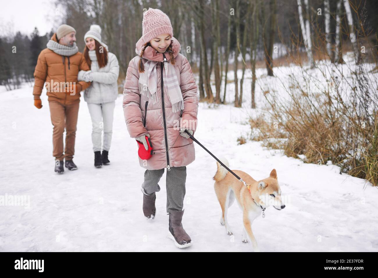 Teen girl walking dog hi-res stock photography and images - Alamy