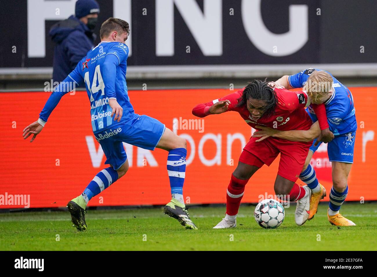 Ghent Belgium January 17 Dieumerci Mbokani Of Royal Antwerp Anderson Niangbo Of Kaa Gent During The