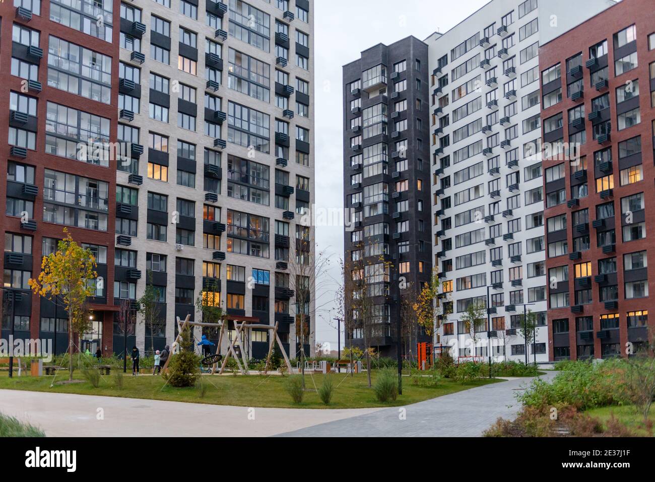 Moscow. Russia. Autumn 2020. Modern courtyards of one of the housing complexes of Kommunarka Stock Photo