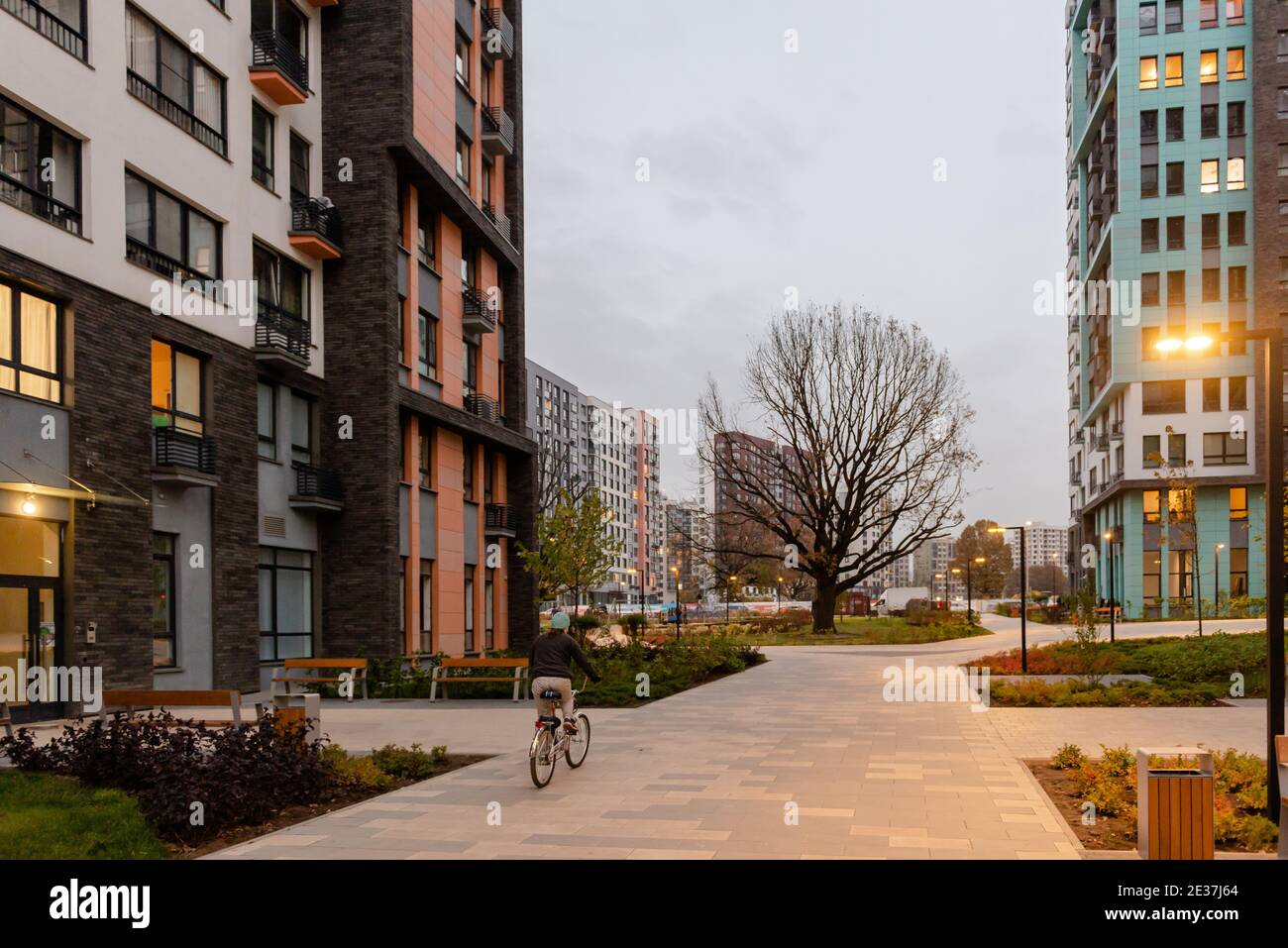 Moscow. Russia. Autumn 2020. Modern courtyards of one of the housing complexes of Kommunarka Stock Photo