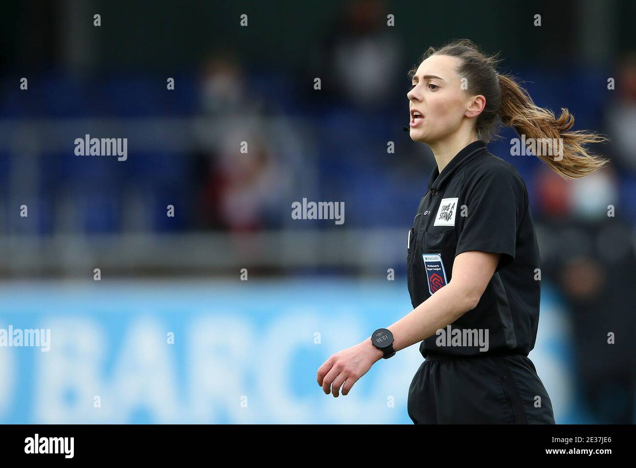 Liverpool, UK. 17th Jan, 2021. referee Christiana Hattersley looks on. Barclays Women's super league match, Everton Women v Bristol city Women at Walton Hall Park in Liverpool on Sunday 17th January 2021. this image may only be used for Editorial purposes. Editorial use only, license required for commercial use. No use in betting, games or a single club/league/player publications.pic by Chris Stading/Andrew Orchard sports photography/Alamy Live News Credit: Andrew Orchard sports photography/Alamy Live News Stock Photo