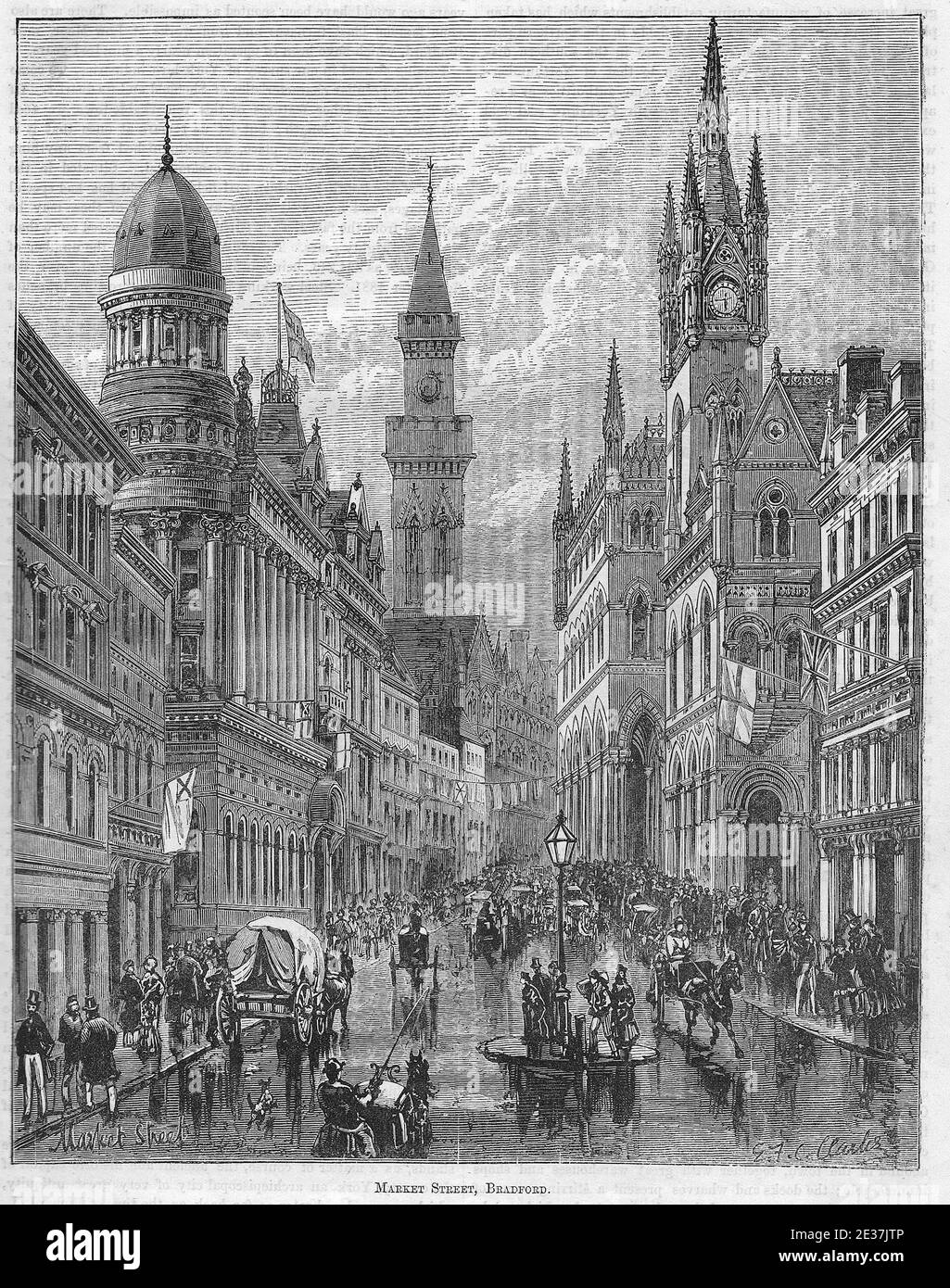 Market Street, Bradford, Yorkshire, UK. An etching, engraving or