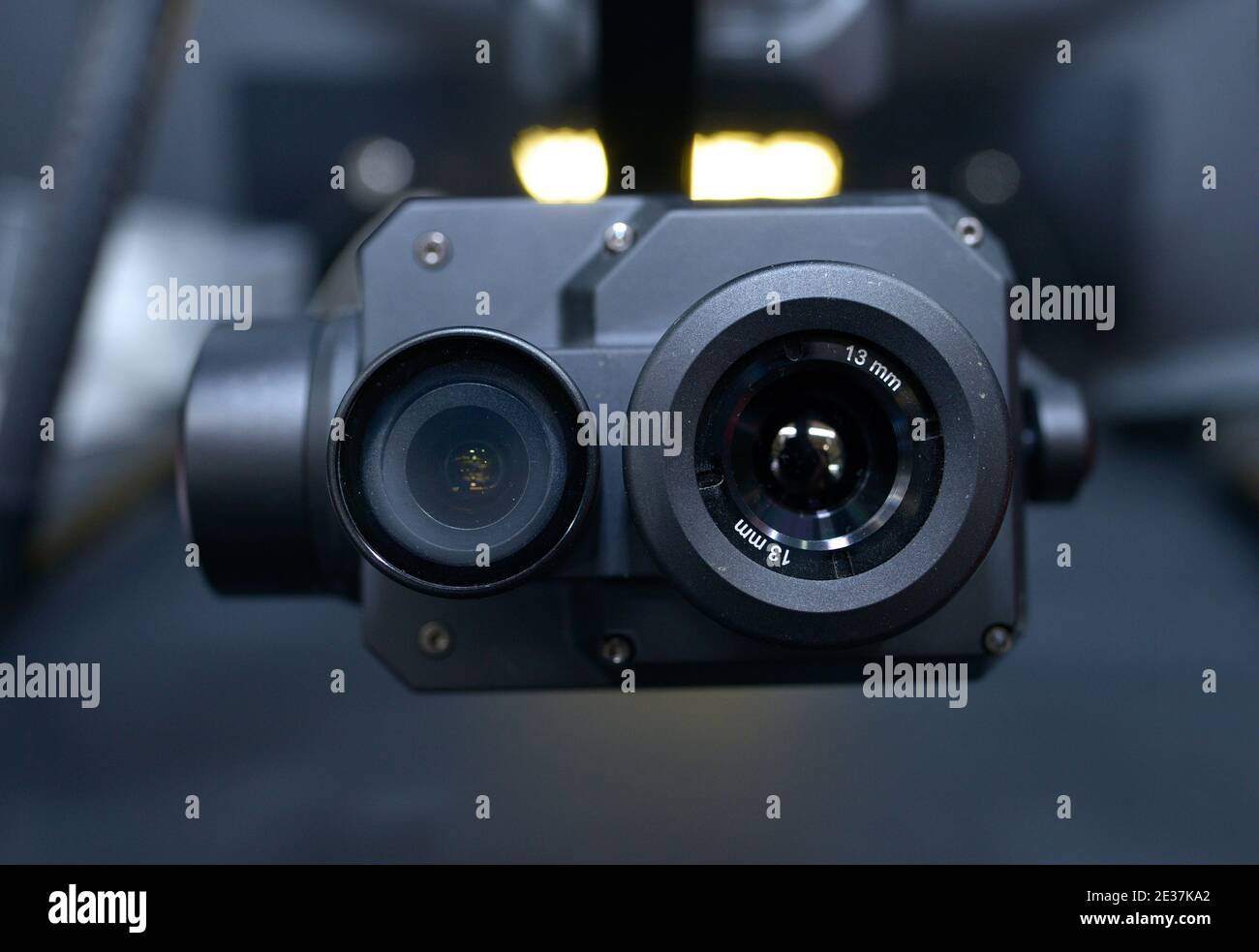Dual lens camera designed for a Pro drones, placed on a stand Stock Photo -  Alamy