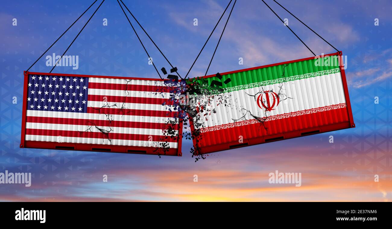 Concept of trade confrontation between Iranand USA. collision of