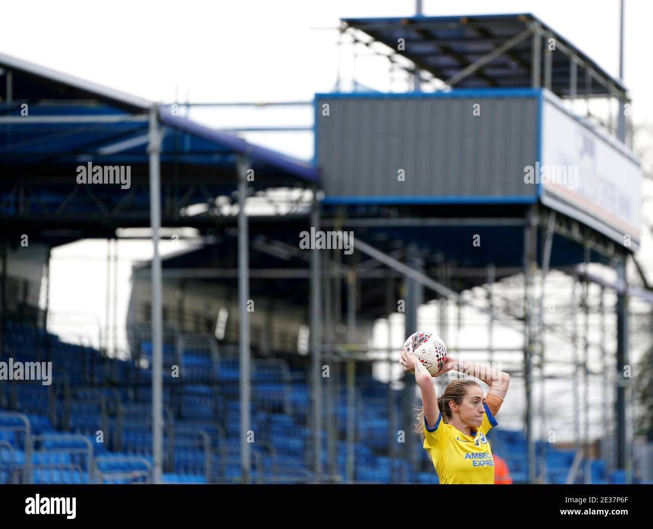 Brighton and Hove Albion's Megan Connolly takes a throw in during the FA Women's Super League match at SportNation.bet Stadium, Birmingham. Stock Photo
