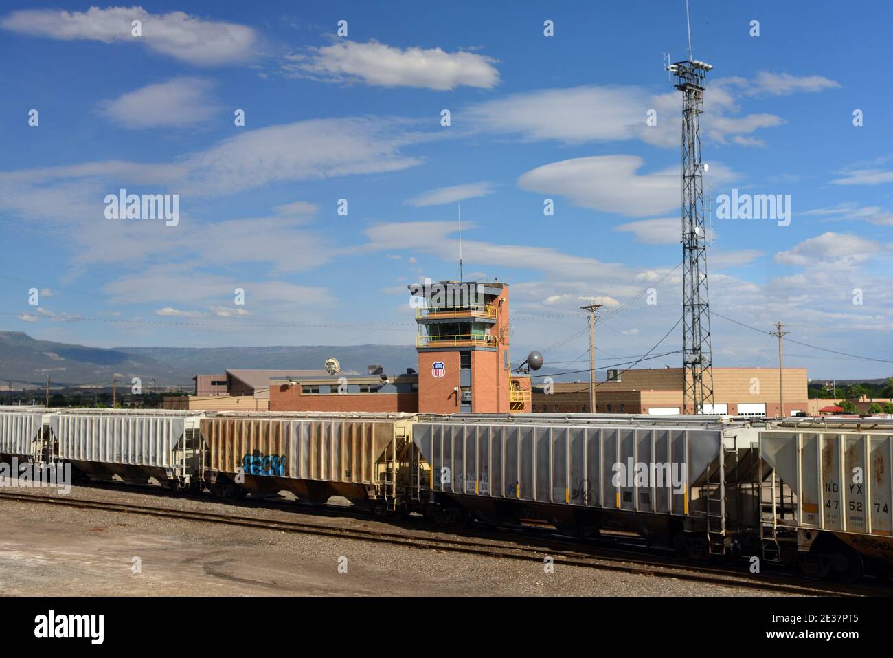 Freight switch-yard on the Union Pacific railroad at Grand Junction, Colorado, USA. Stock Photo