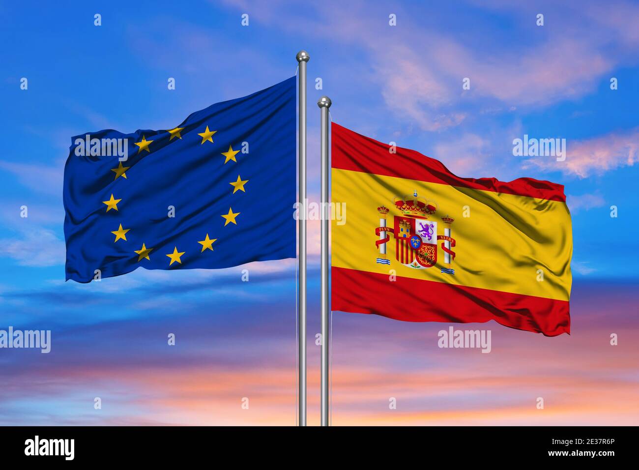 European Union and Spain flags together Stock Photo