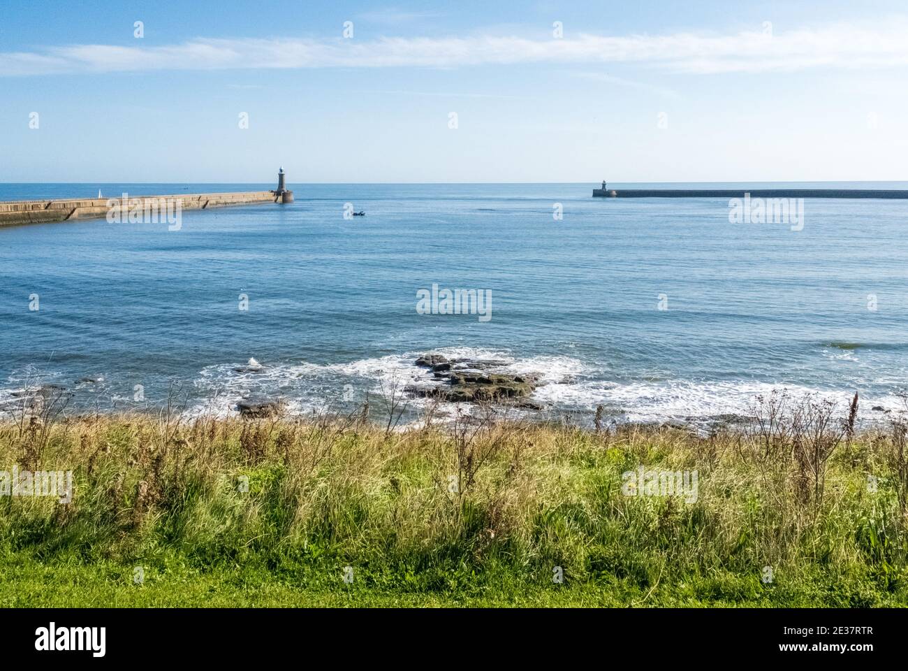 Tynemouth UK - 29th Sept 2020: Tynemouth Harbour and Tyne River estuary Stock Photo