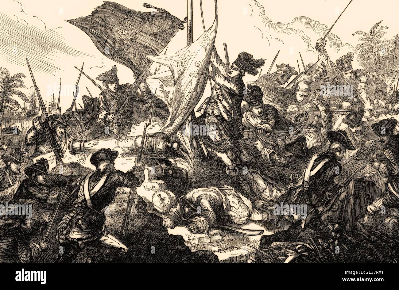 The British expedition against Guadeloupe, taking of Fort Louis, on 14 February 1759, Seven Years' War Stock Photo