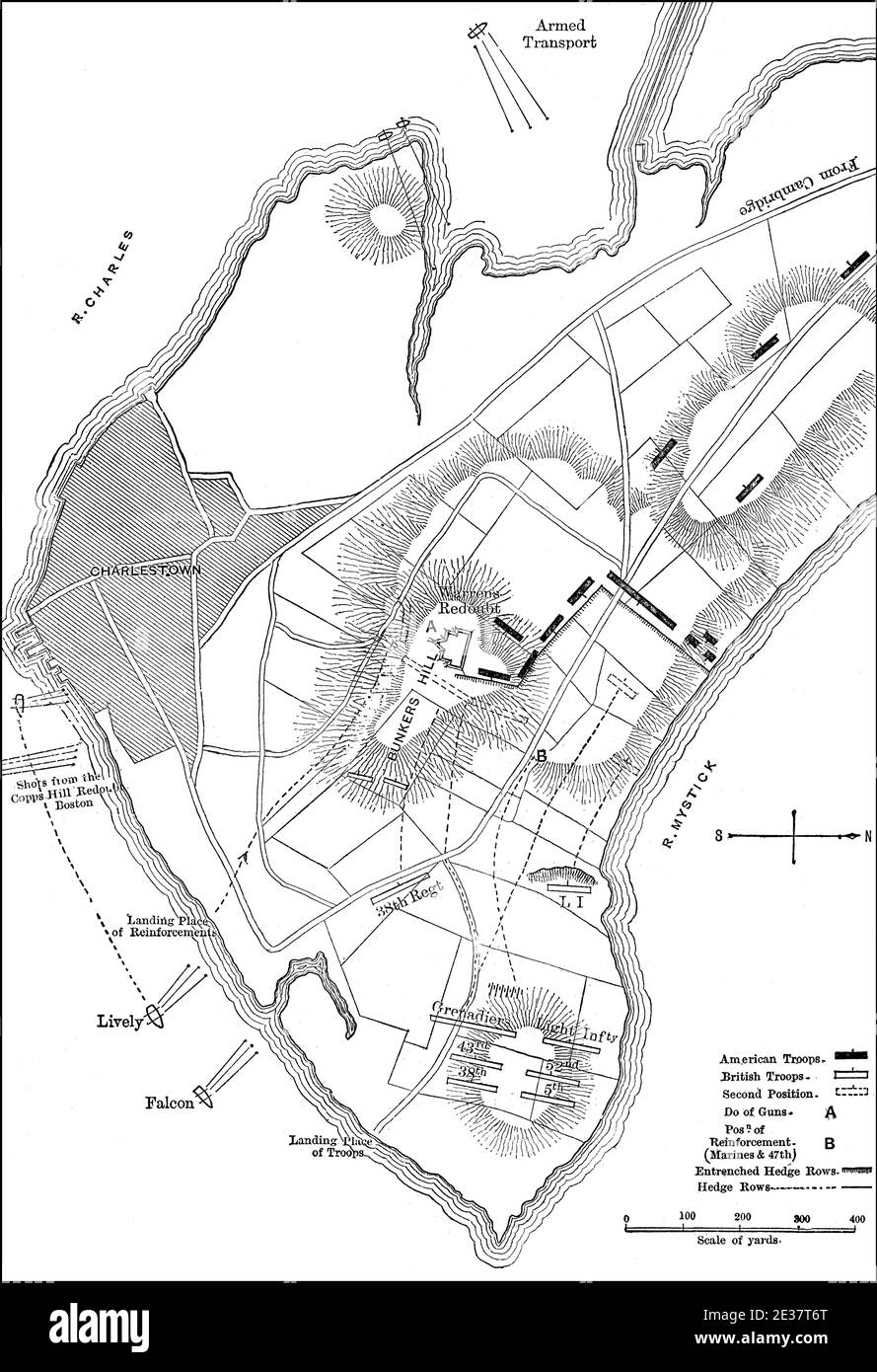 Plan of the Battle of Bunker Hill, June 17, 1775, Siege of Boston