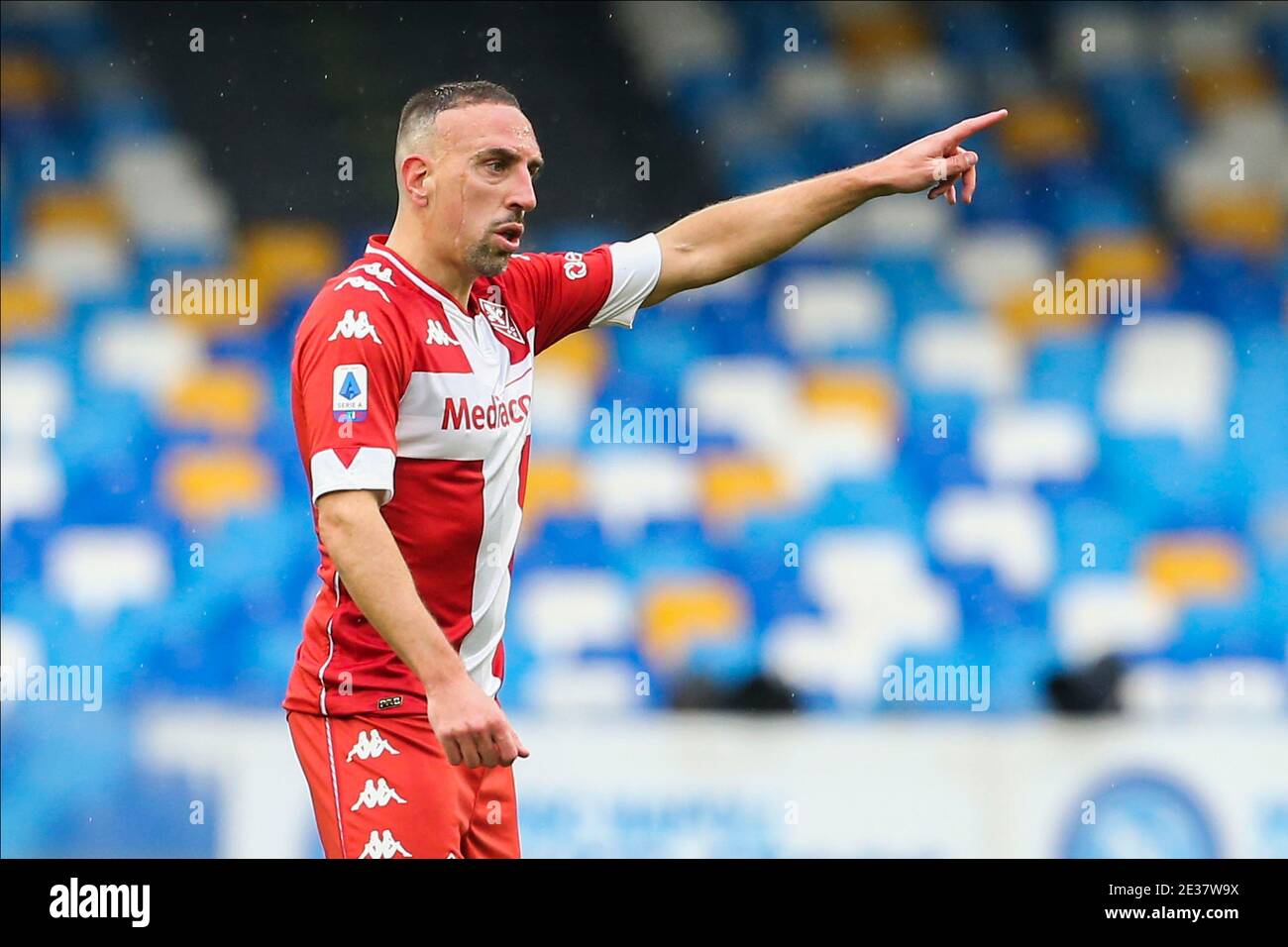 Fiorentina's French striker Frank Ribery gesticulate gesticulate during the Serie A football match SSC Napoli vs ACF Fiorentina. Napoli won 6-0 Stock Photo