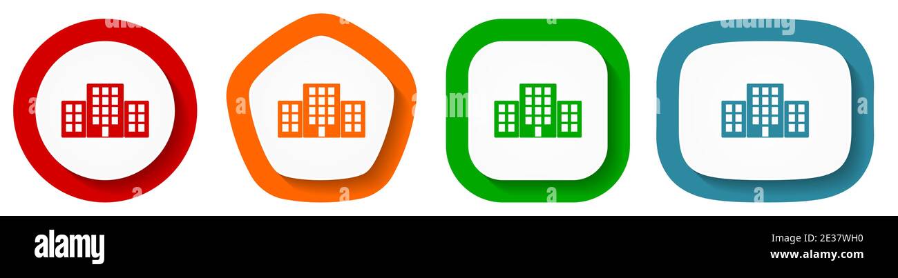 Office buildings vector icon set, flat design buttons on white ...
