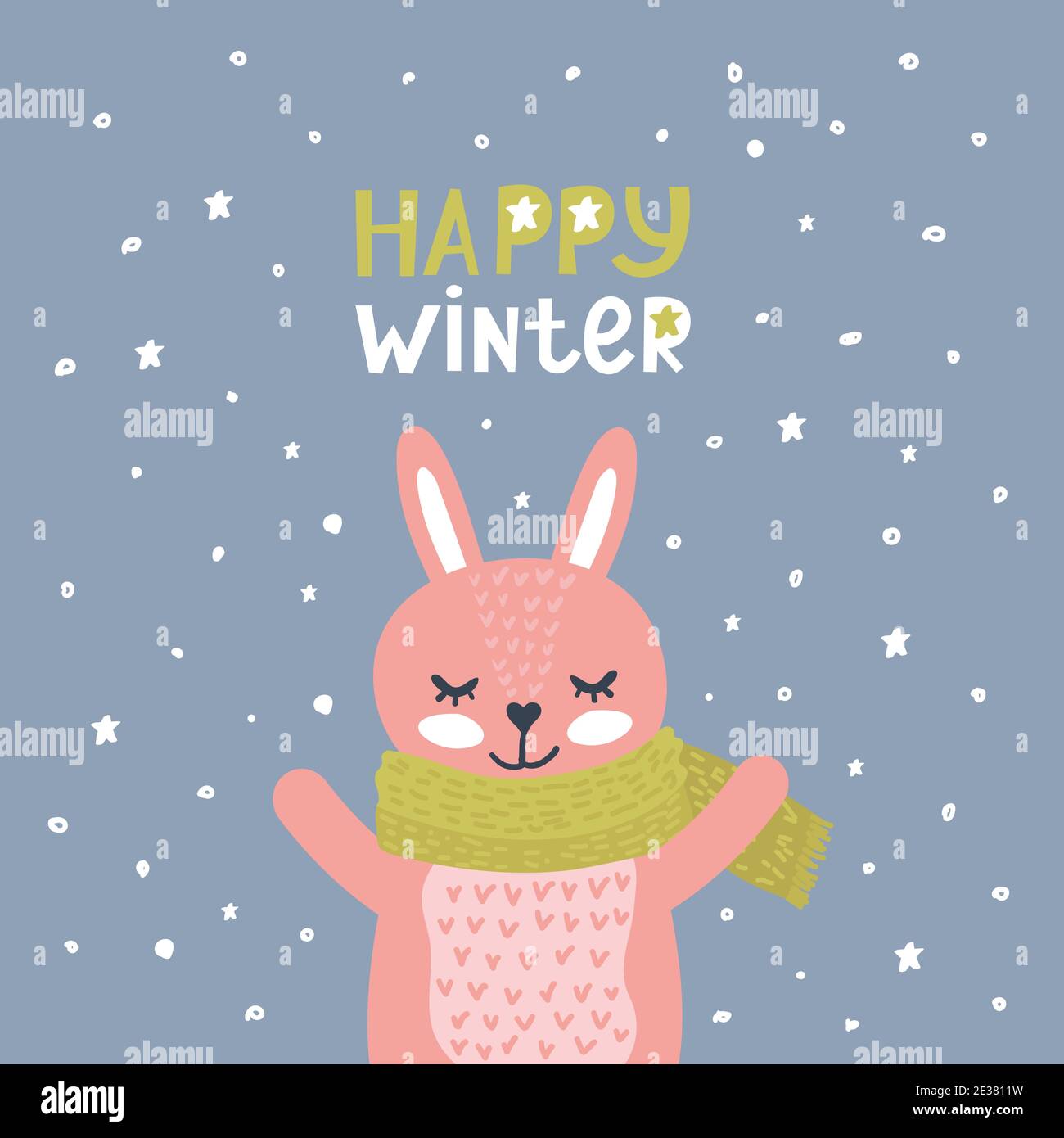 Christmas Card with Cute Rabbit Vector illustration Stock Vector Image ...