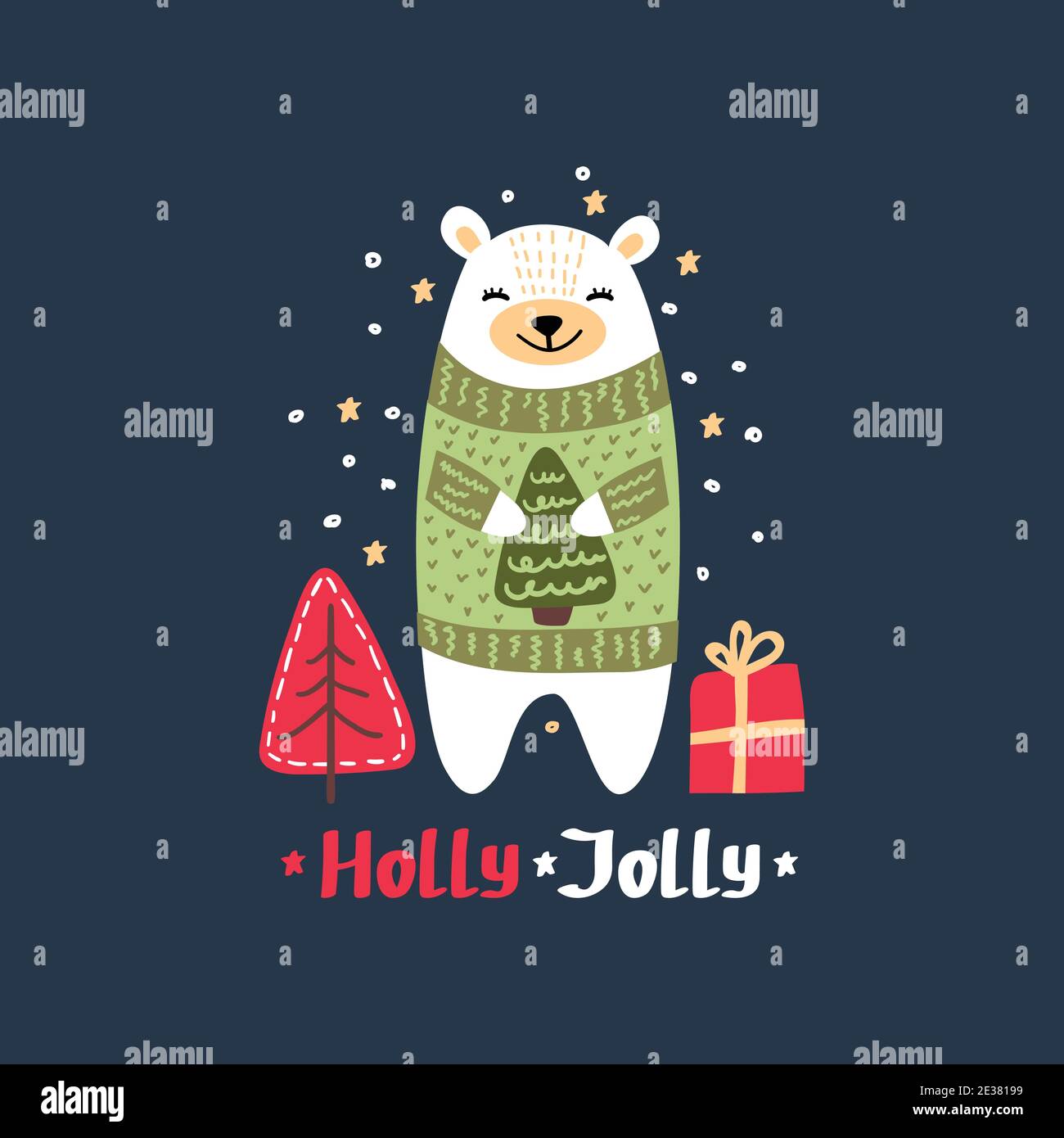 Christmas Card with Cute Polar Bear Vector illustration Stock Vector ...