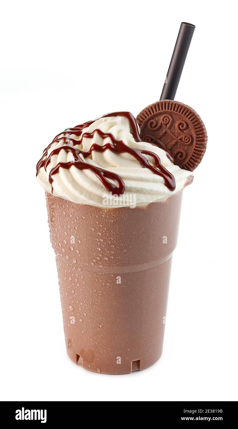 Cookies and cream milkshake in a takeaway cup isolated on white