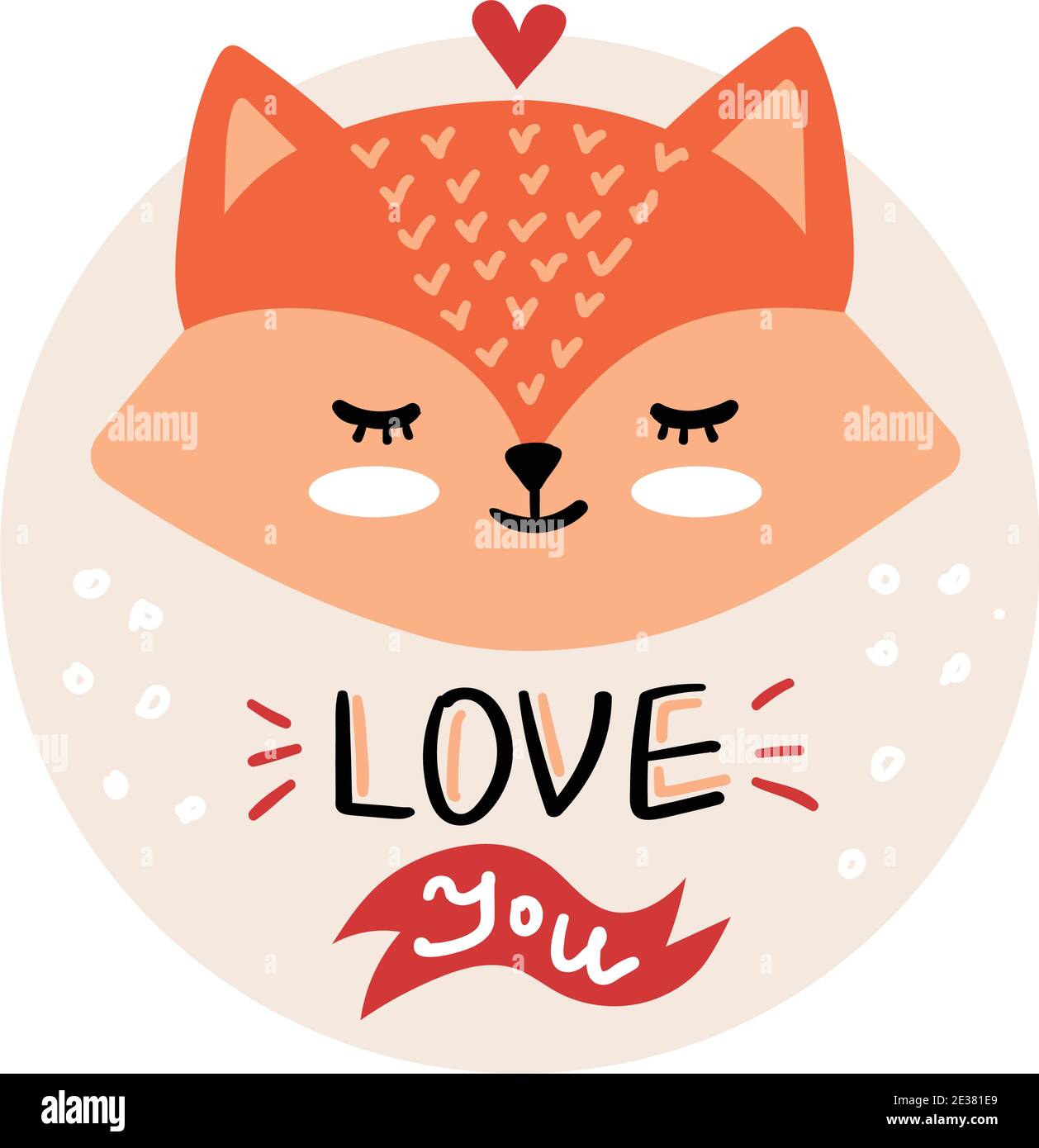 Vector, clip art, hand drawn Valentines day illustration. Funny, fairy tale, forest animal, fox, face. Sticker, print for cards, posters t-shirts othe Stock Vector