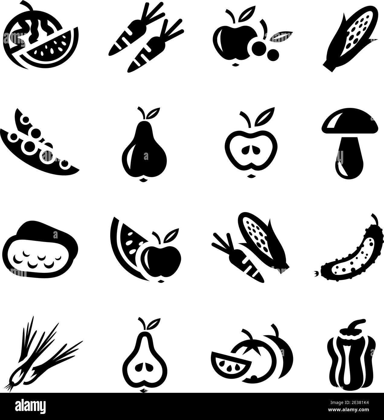 Fruit and Vegetables Vector Icon Set for web and mobile. All elements are grouped. Stock Vector